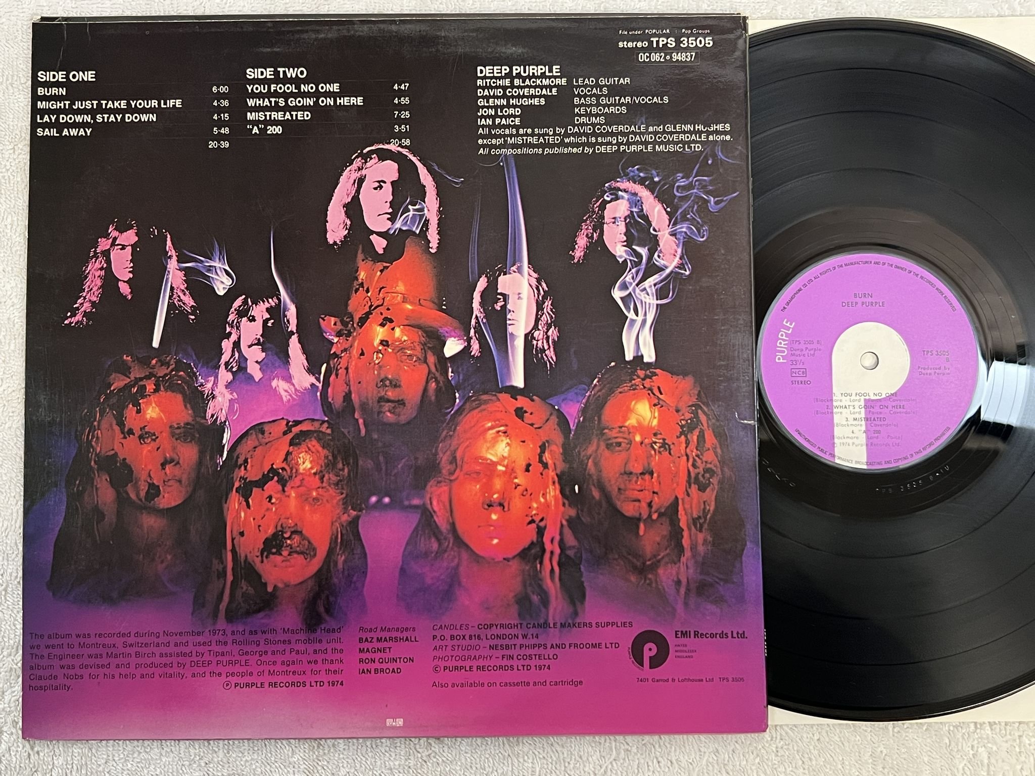 Omslagsbild för skivan DEEP PURPLE burn LP -74 ncb PURPLE TPS 3505