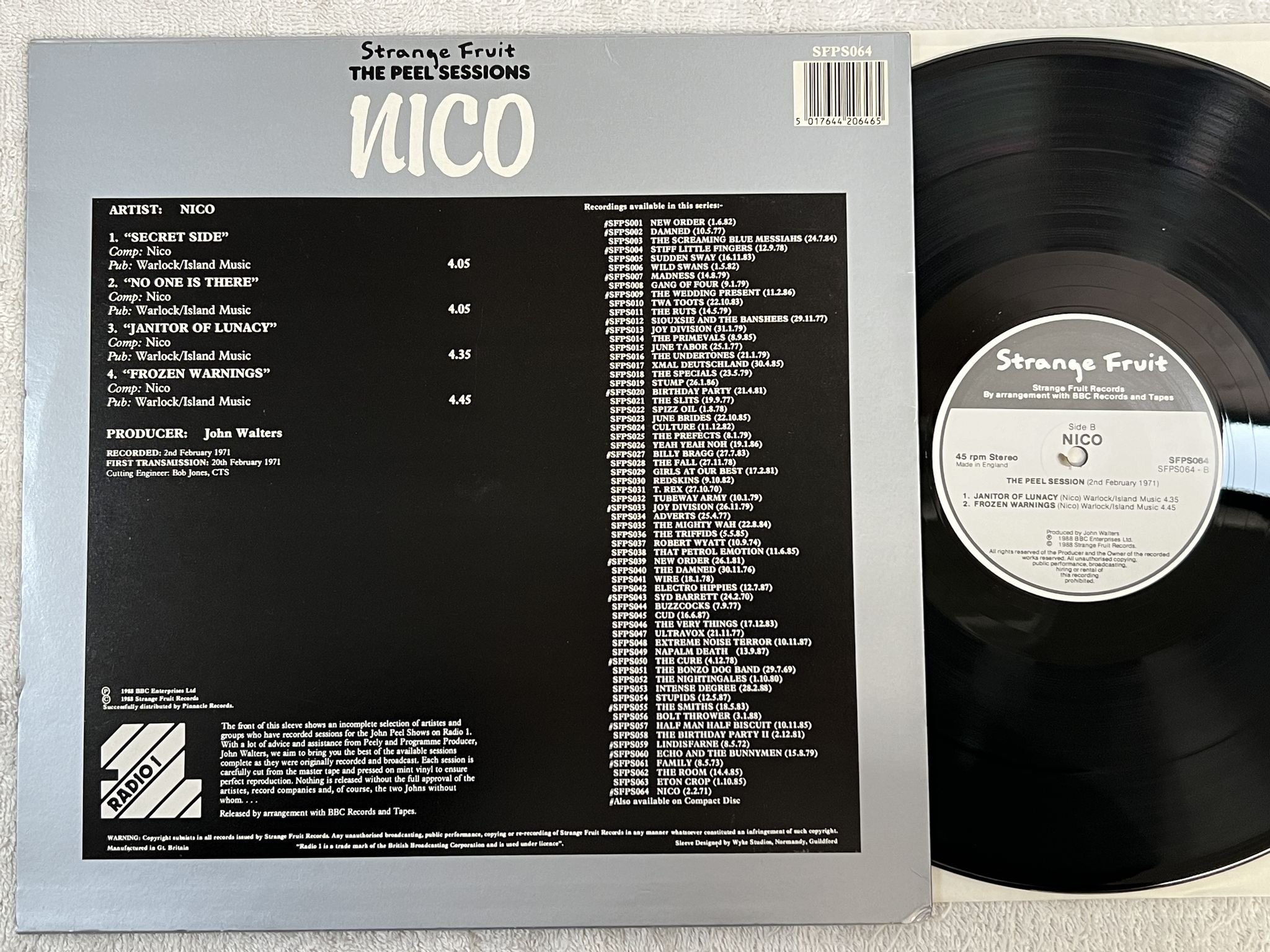 Omslagsbild för skivan NICO The Peel Sessions 12"ep -88 UK STRANGE FRUIT SFPS 064