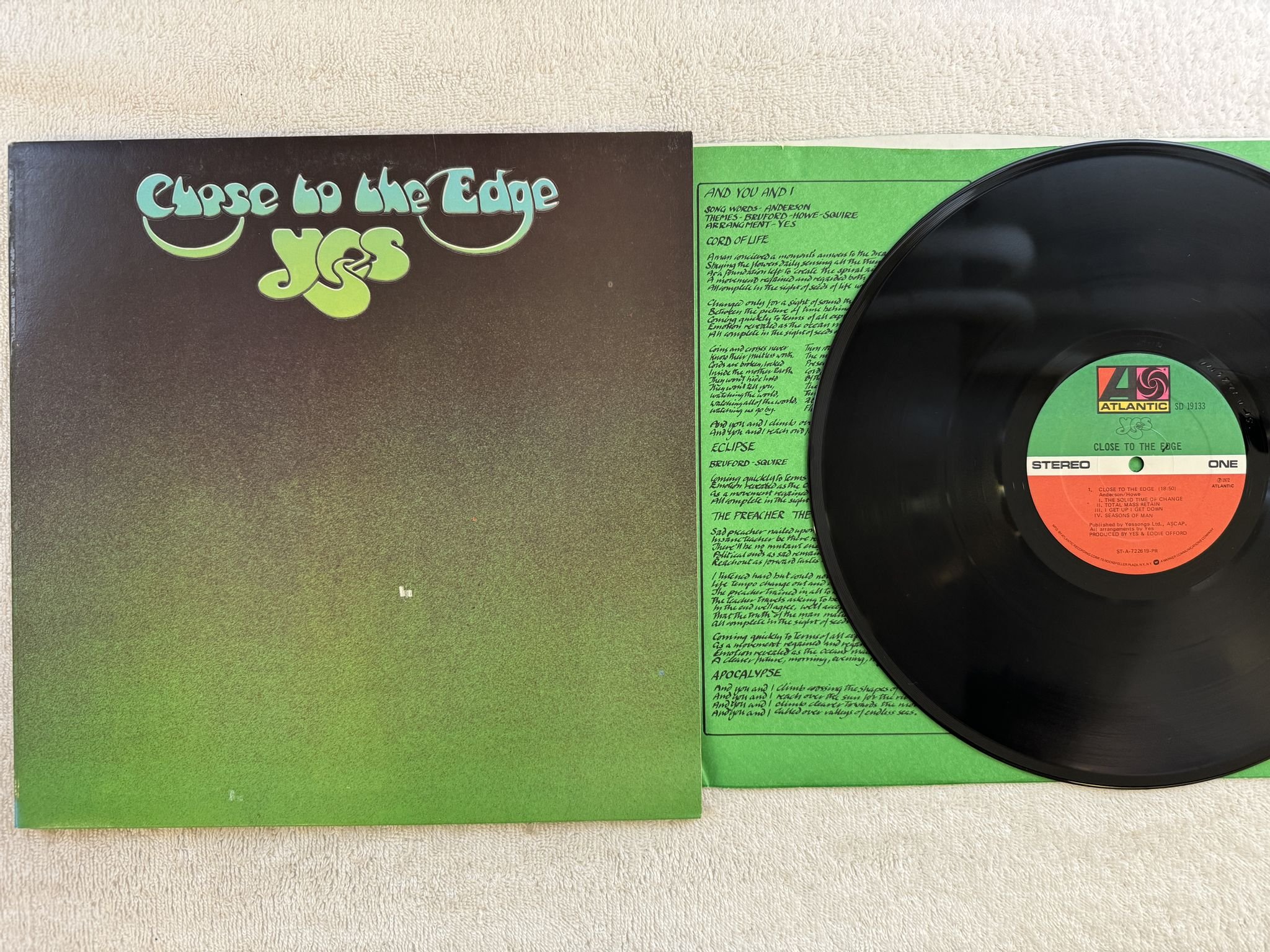 Omslagsbild för skivan YES close to the edge LP -72 US ATLANTIC SD 19133