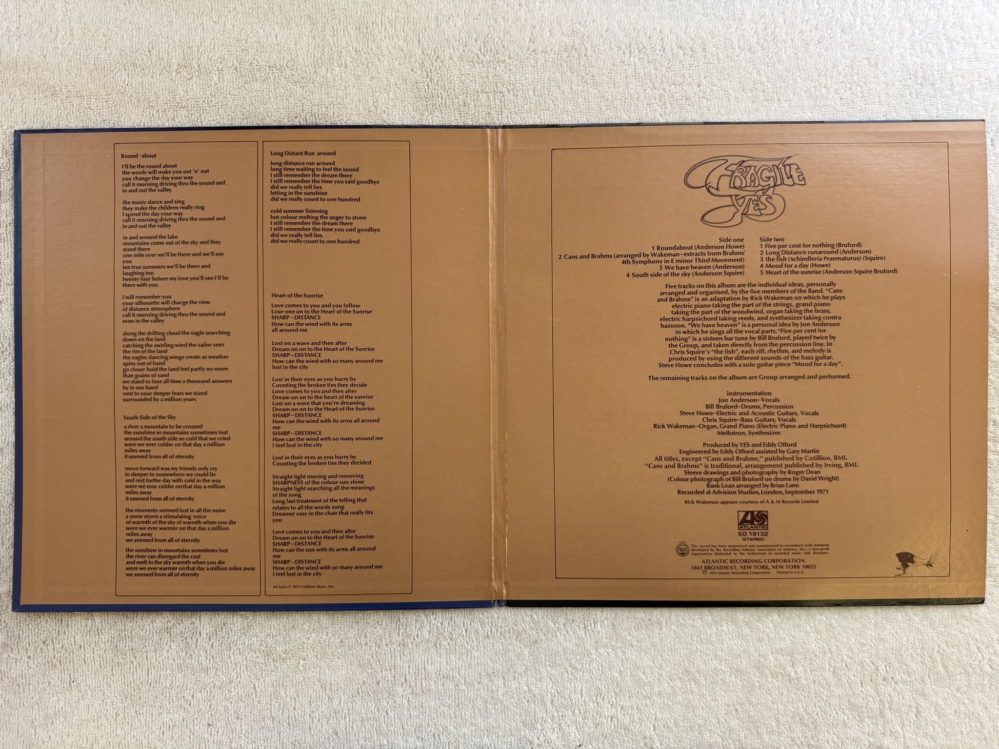 Omslagsbild för skivan YES fragile LP -72 US ATLANTIC SD 19132