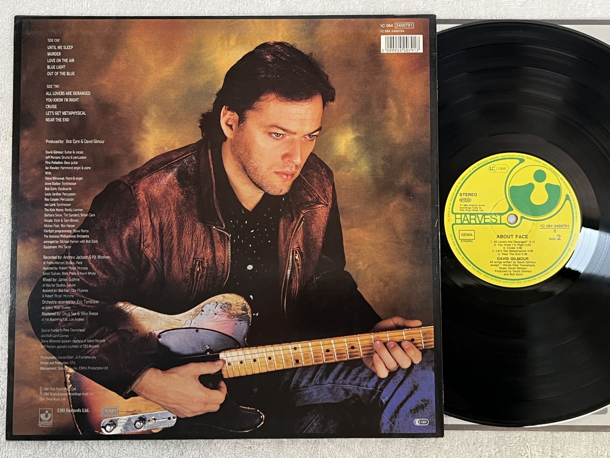 Omslagsbild för skivan DAVID GILMOUR about face LP -84 Ger HARVEST 1C 064-2400791