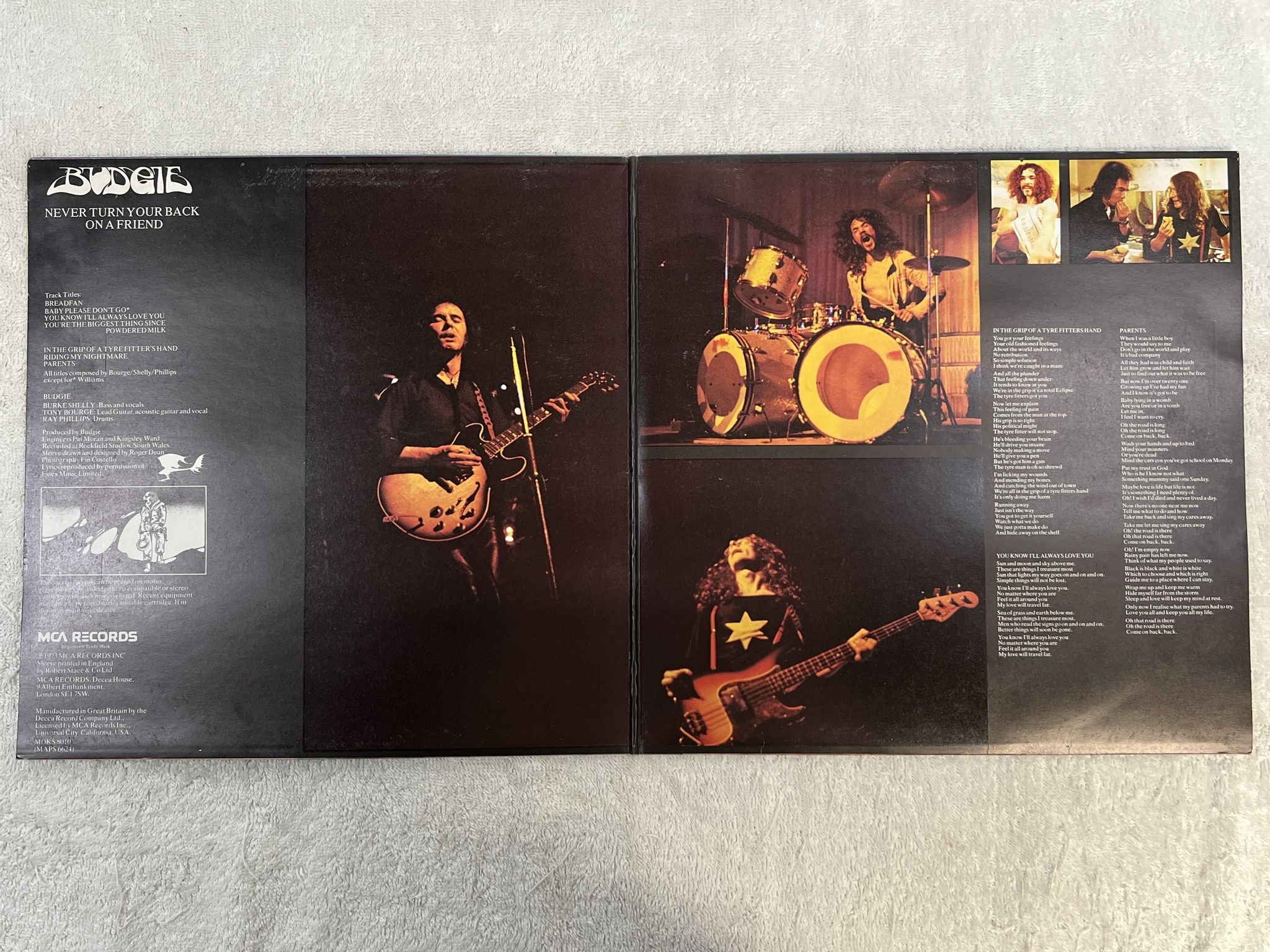 Omslagsbild för skivan BUDGIE Never Turn Your Back On A Friend LP -73 UK MCA MDKS 8010