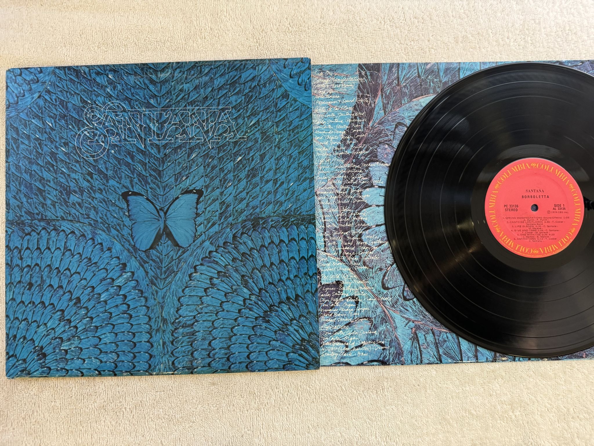 Omslagsbild för skivan SANTANA borboletta LP Can COLUMBIA PC 33135 ** the only groovy Santana album **