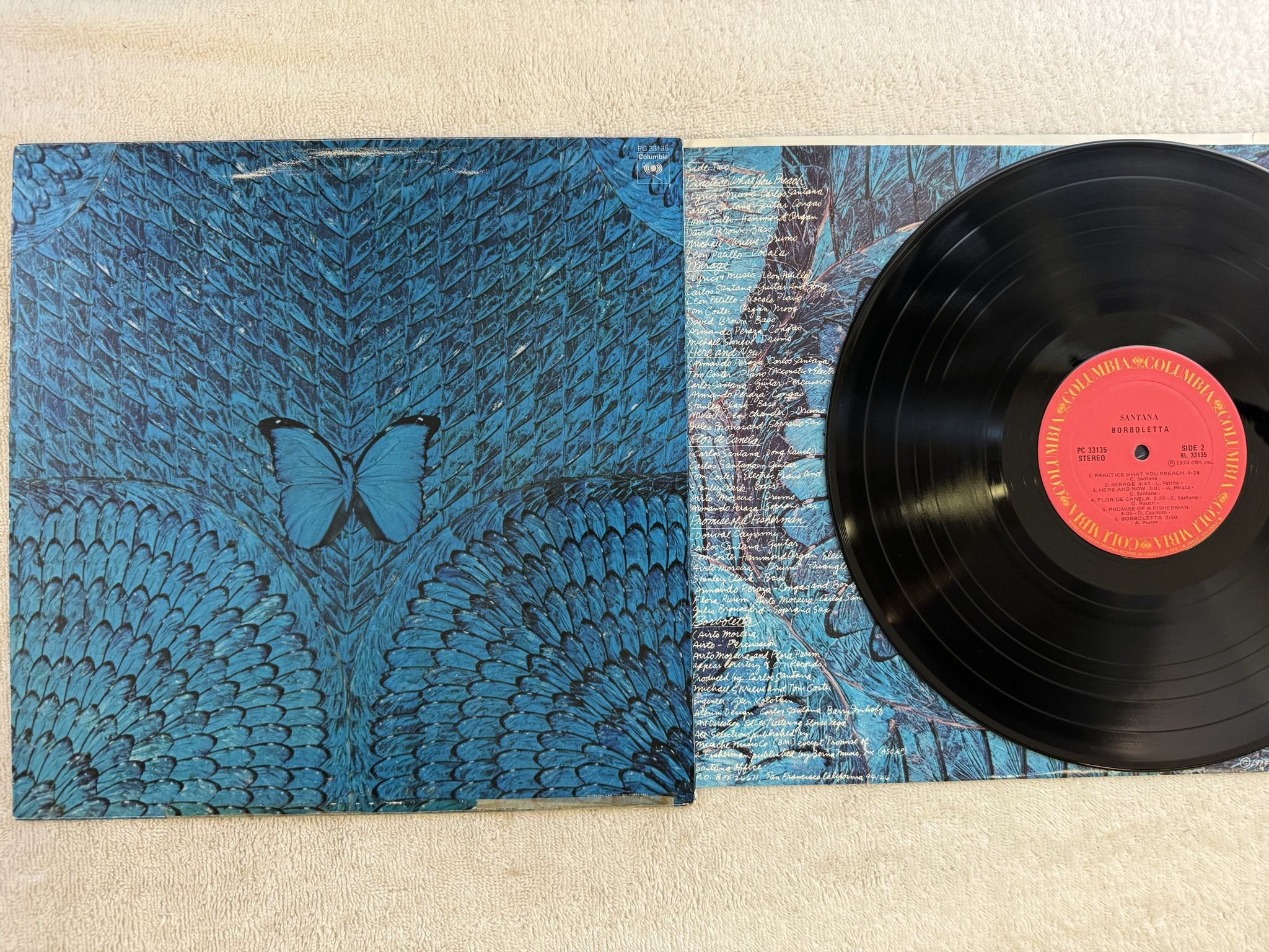 Omslagsbild för skivan SANTANA borboletta LP Can COLUMBIA PC 33135 ** the only groovy Santana album **