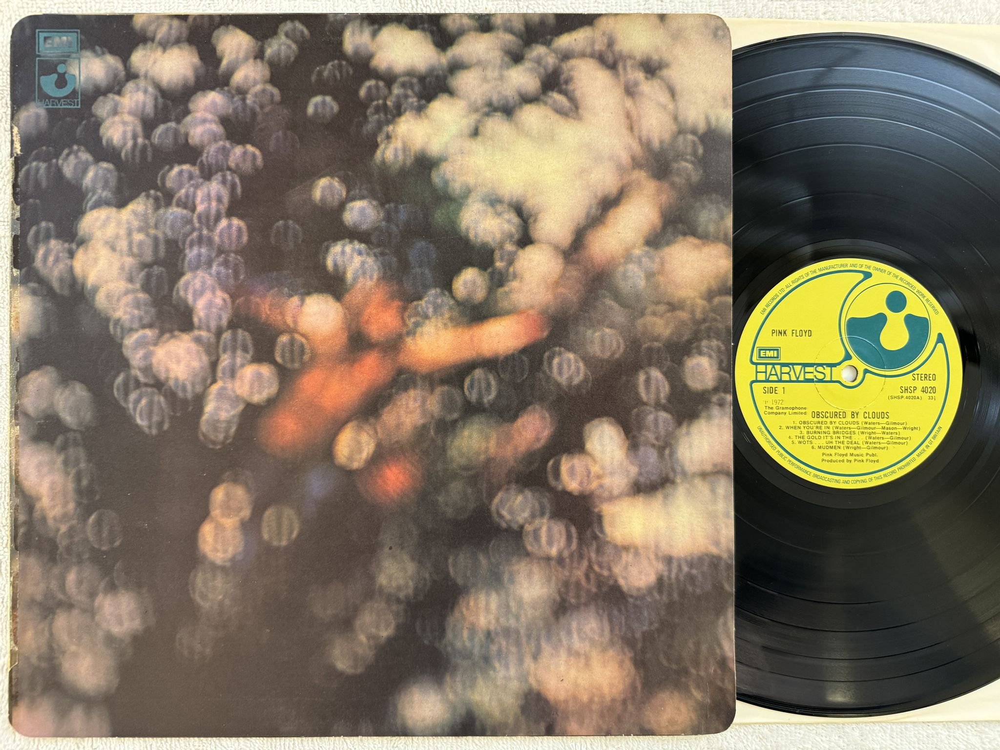 Omslagsbild för skivan PINK FLOYD obscured by clouds LP -72 HARVEST SHSP 4020