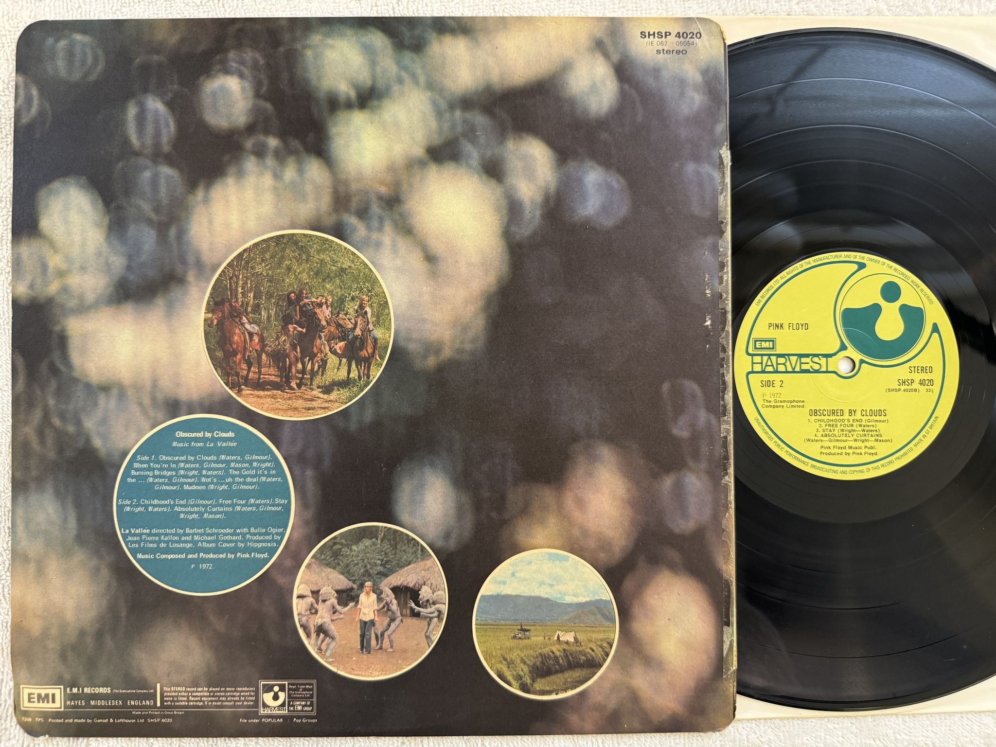 Omslagsbild för skivan PINK FLOYD obscured by clouds LP -72 HARVEST SHSP 4020