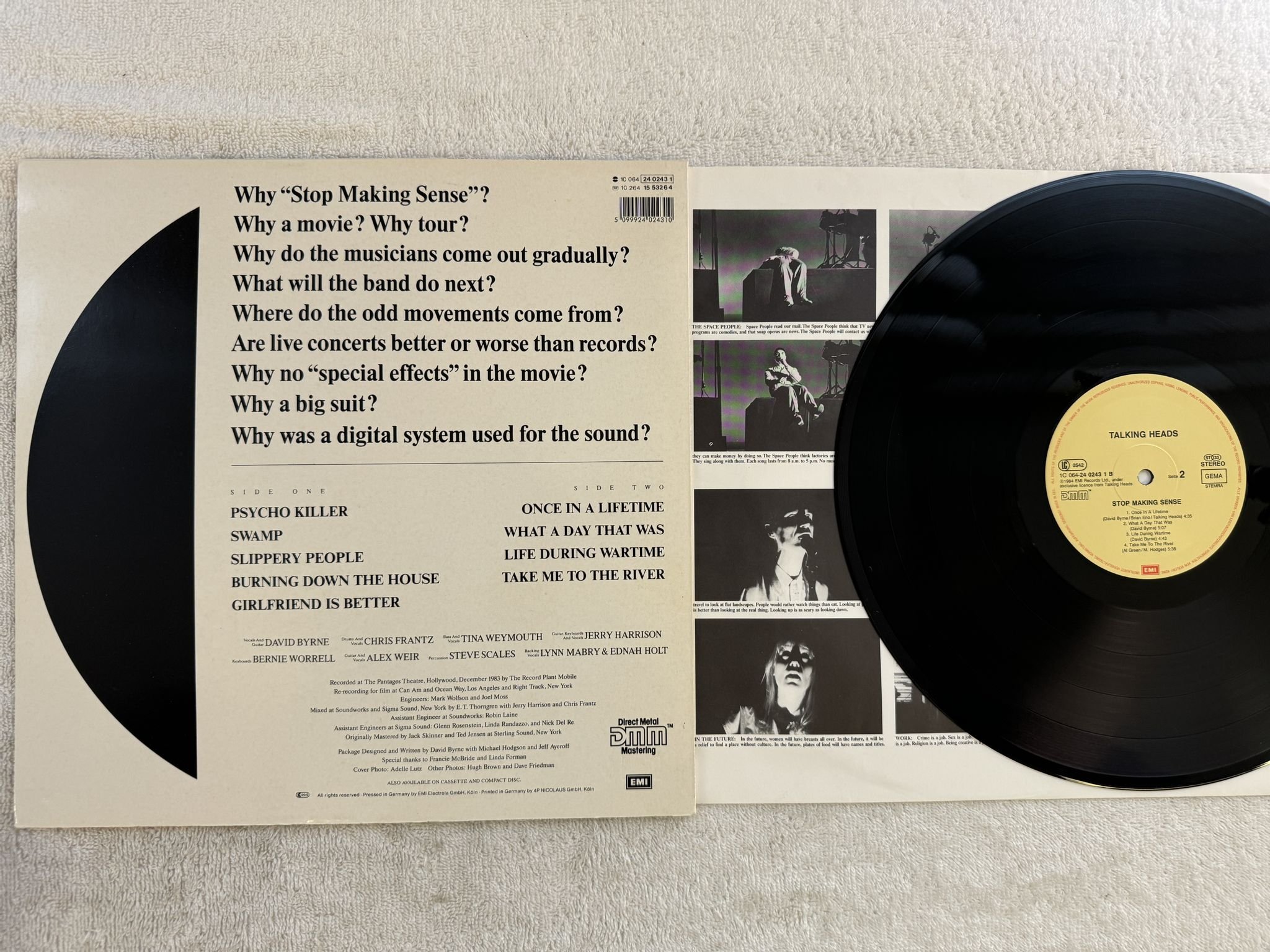 Omslagsbild för skivan TALKING HEADS stop making sense LP -84 Ger EMI 1C 064-2402431