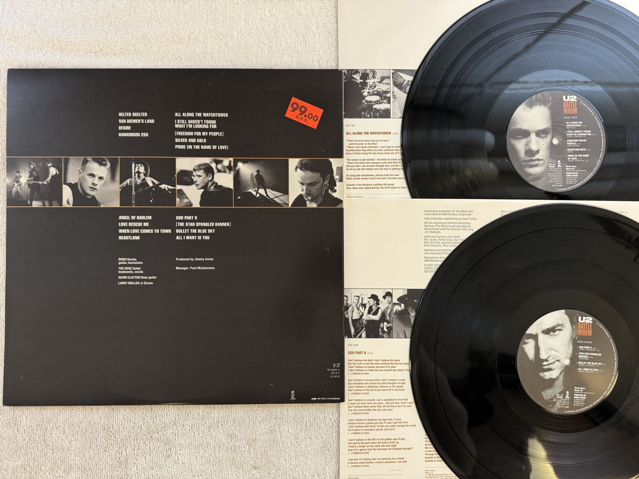 Omslagsbild för skivan U2 rattle and hum 2x LP -88 ncb ISLAND U27