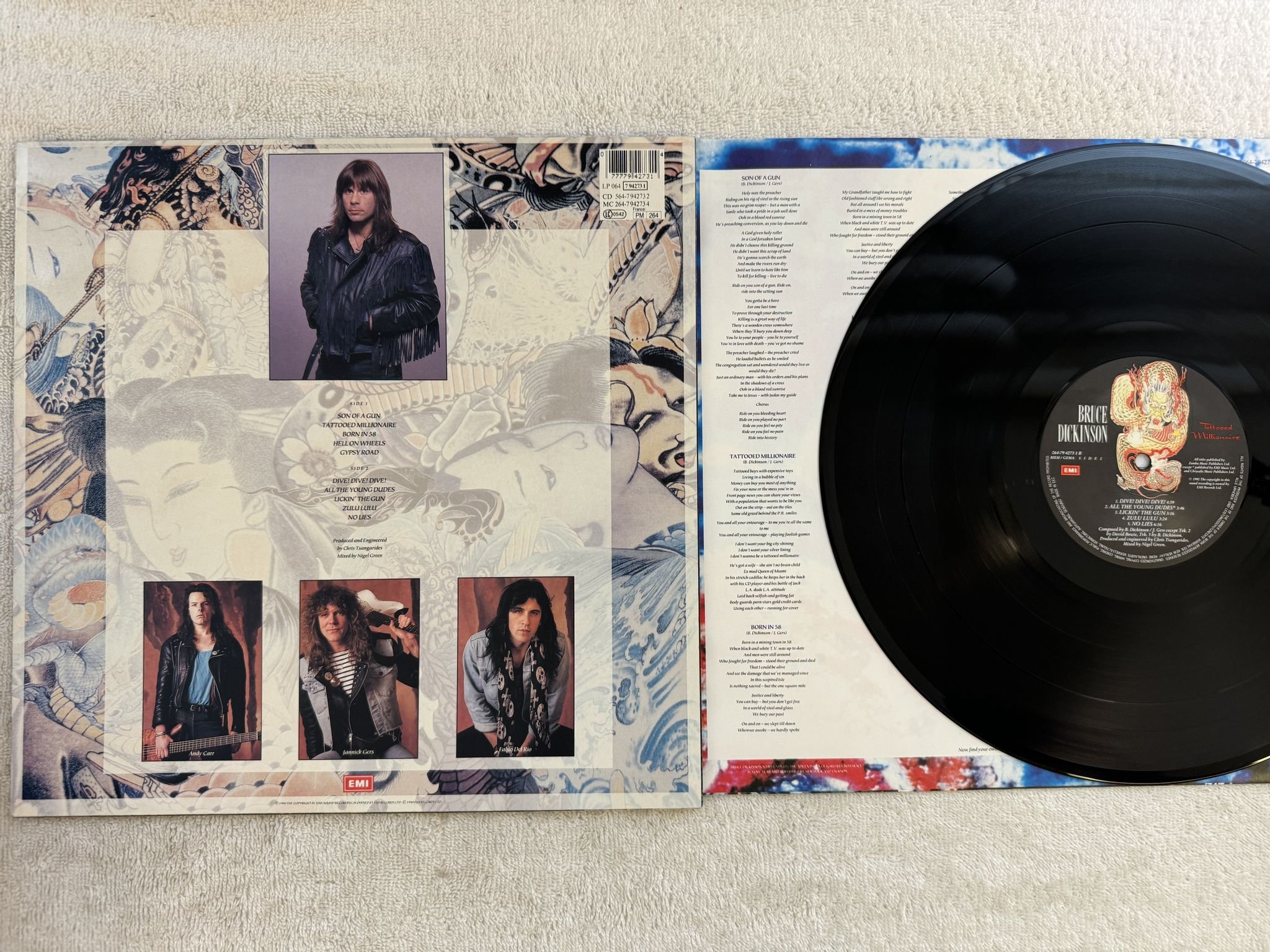 Omslagsbild för skivan BRUCE DICKINSON Tattooed Millionaire LP -90 EEC EMI 064-794273 1