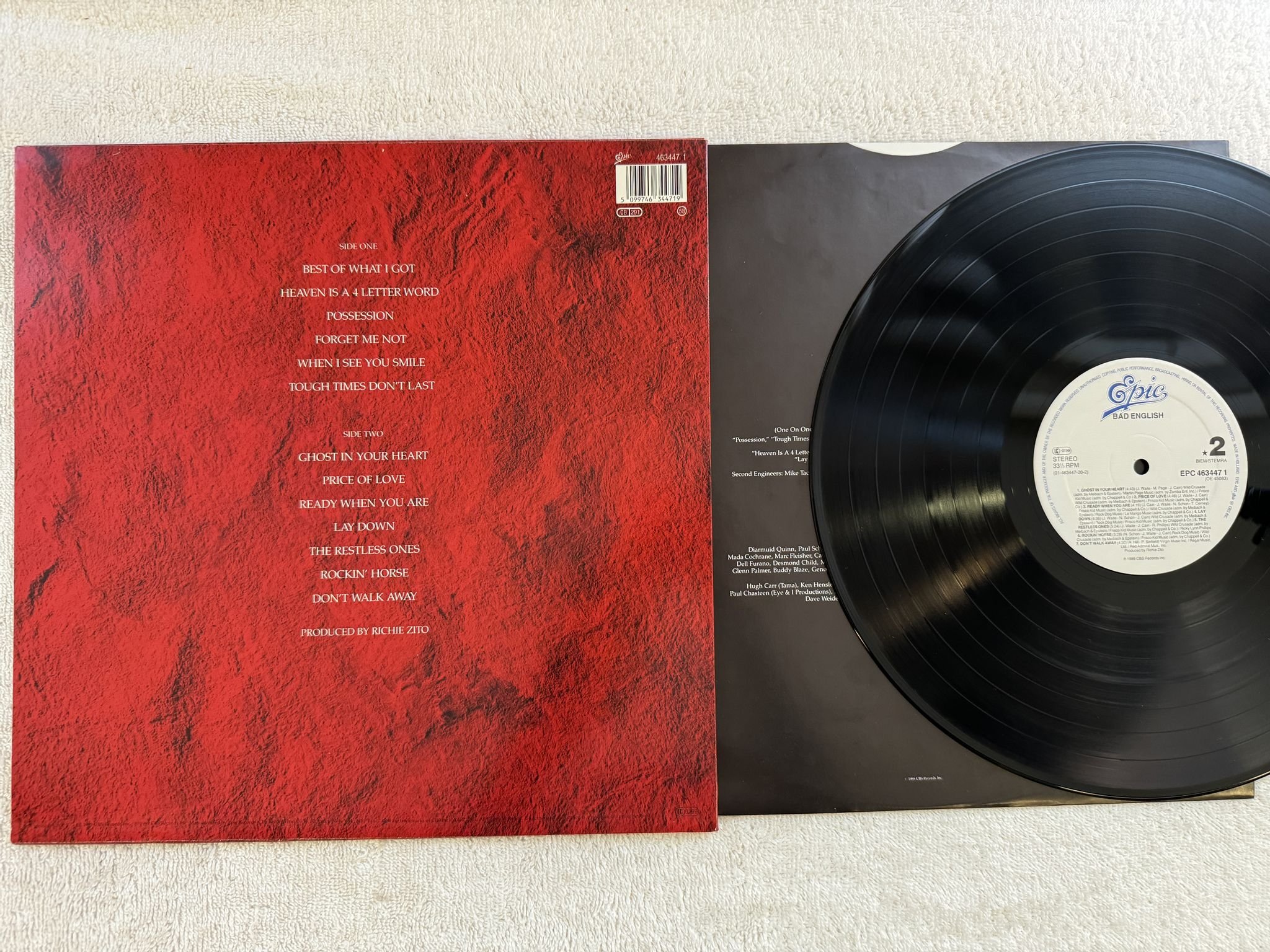 Omslagsbild för skivan BAD ENGLISH s/t LP -89 Hol EPIC EPC 4634471