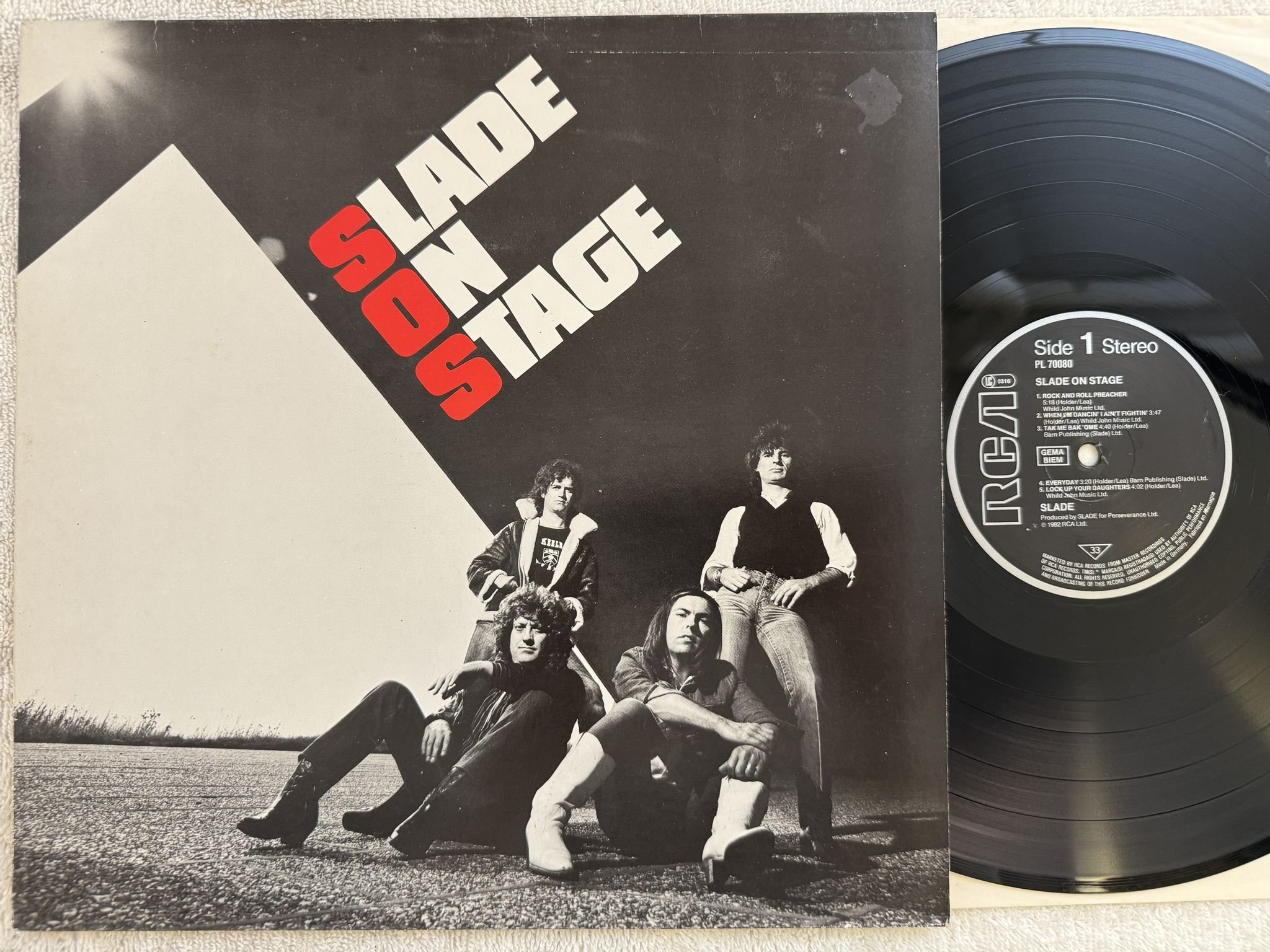 Omslagsbild för skivan SLADE on stage LP -82 Ger RCA PL 70080
