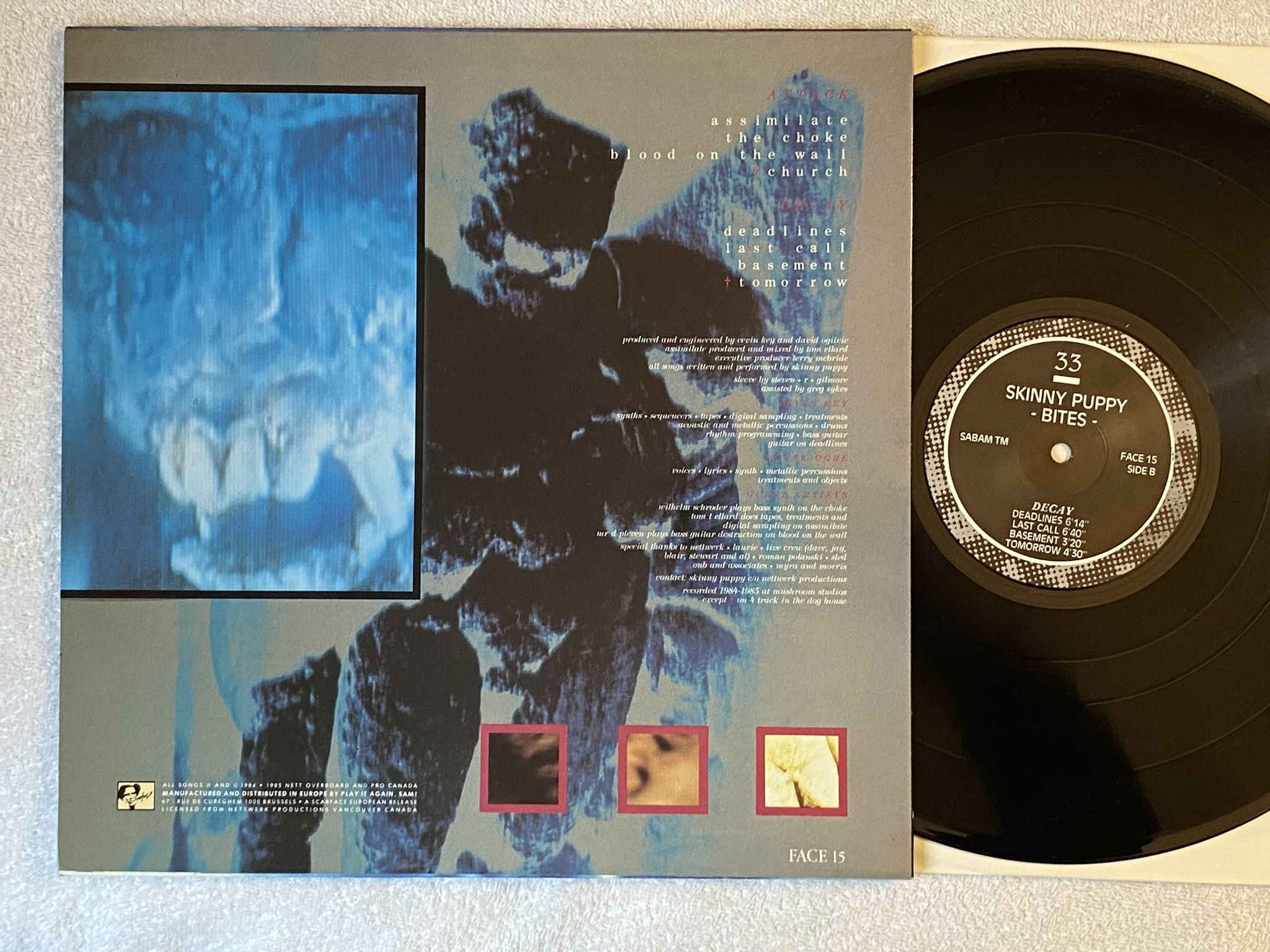 Omslagsbild för skivan SKINNY PUPPY bites LP -85 Belgium SCARFACE FACE 15