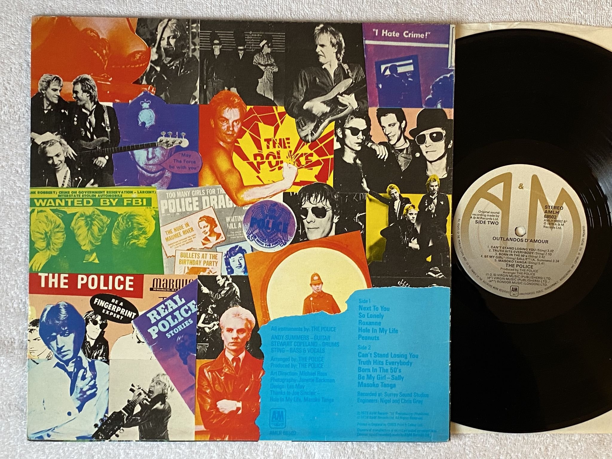 Omslagsbild för skivan THE POLICE outlandos d'amour LP -78 UK A&M AMLH 68502