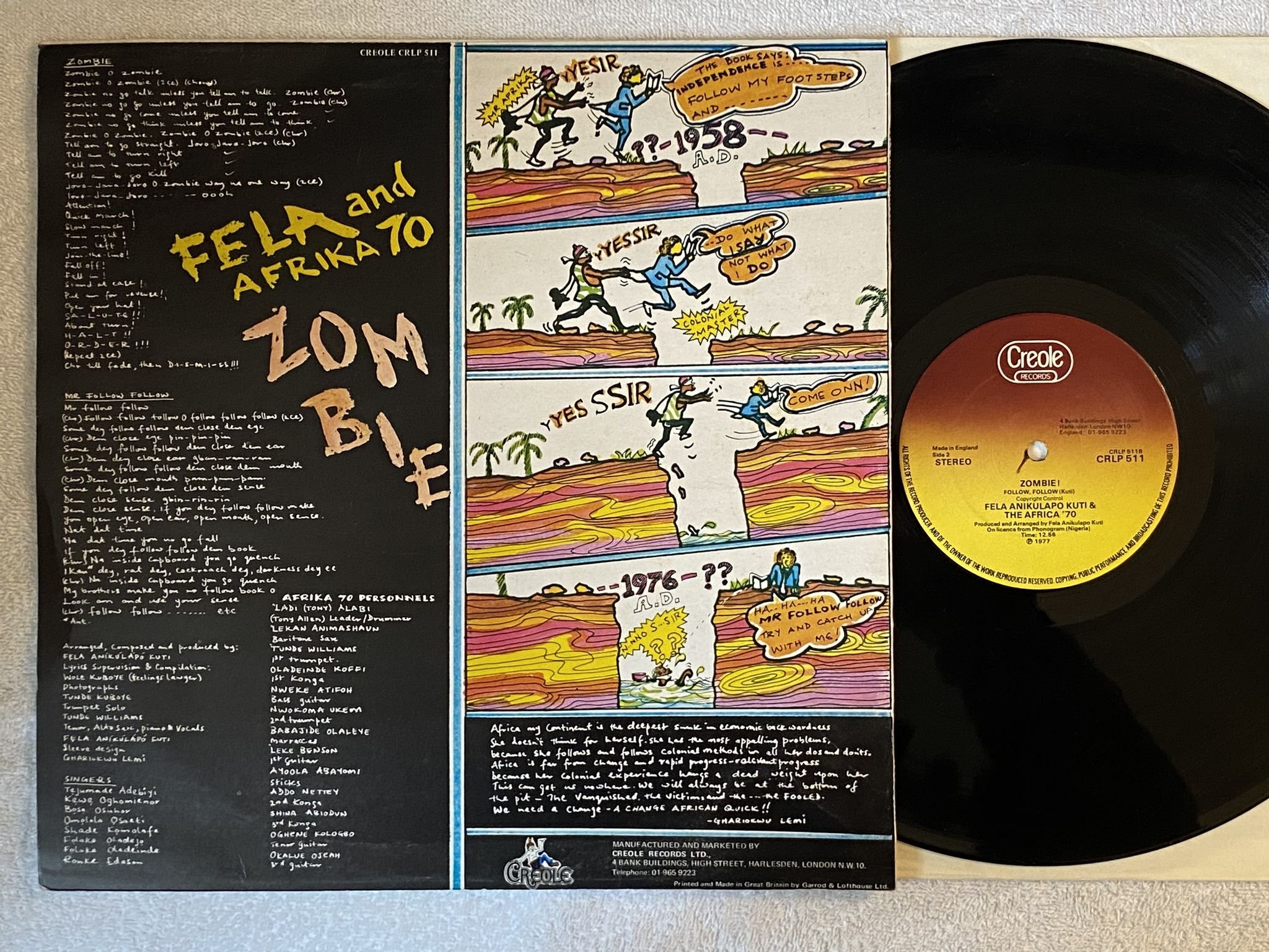 Omslagsbild för skivan FELA & AFRIKA 70 Zombie LP -77 UK creole CRLP 511 *** Massive Afro Beat ***