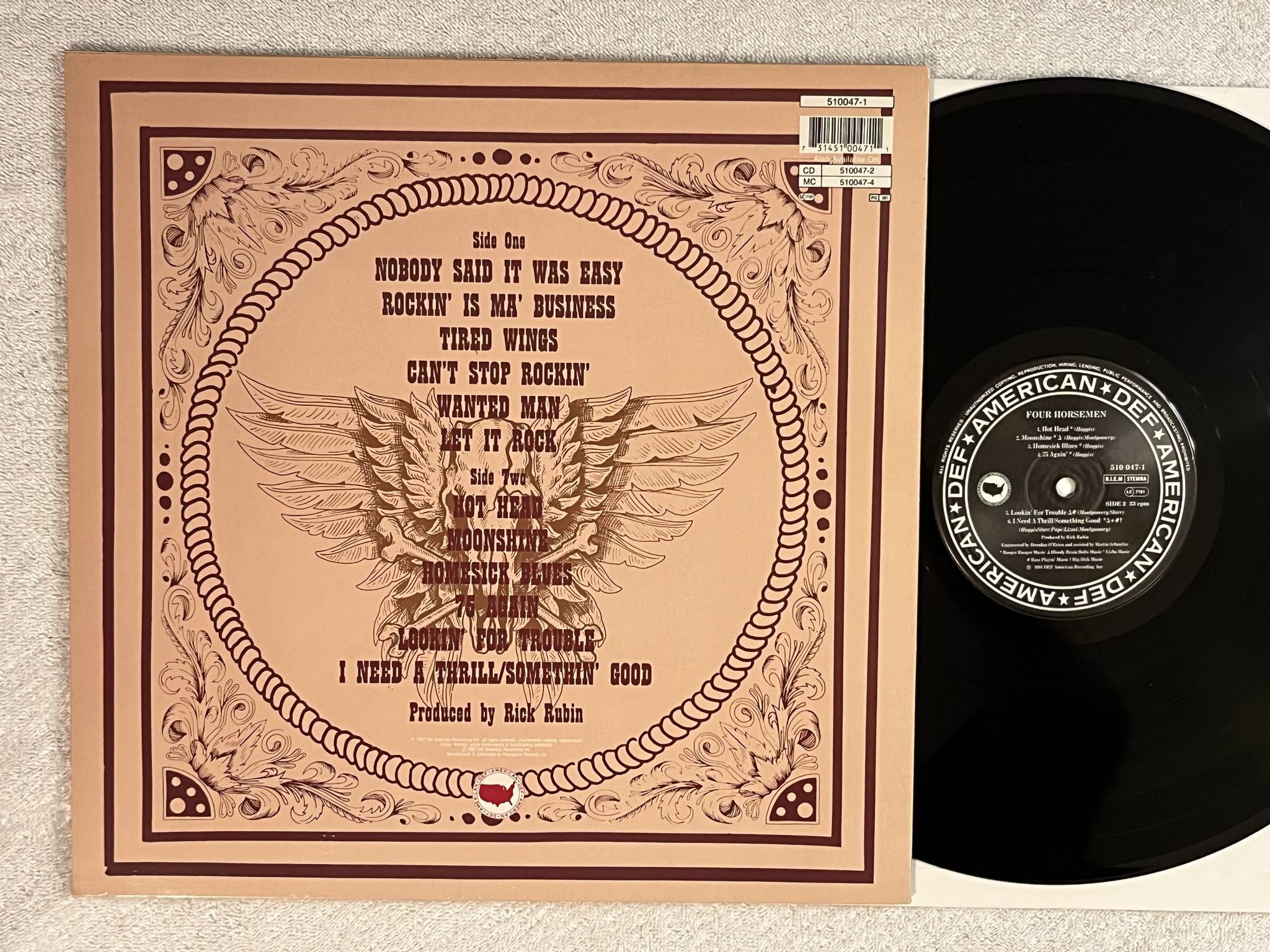 Omslagsbild för skivan THE FOUR HORSEMEN Nobody Said It Was Easy LP -91 DEF AMERICAN 510047-1 * RARE *