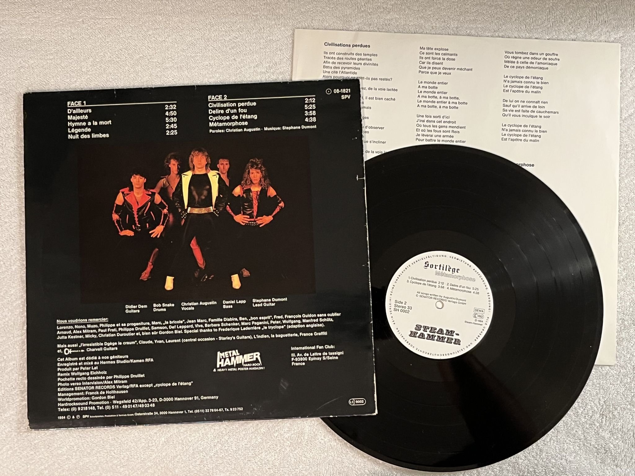 Omslagsbild för skivan SORTILEGE Métamorphose LP -84 Ger STEAMHAMMER SH 0002 ** HEAVY METAL **