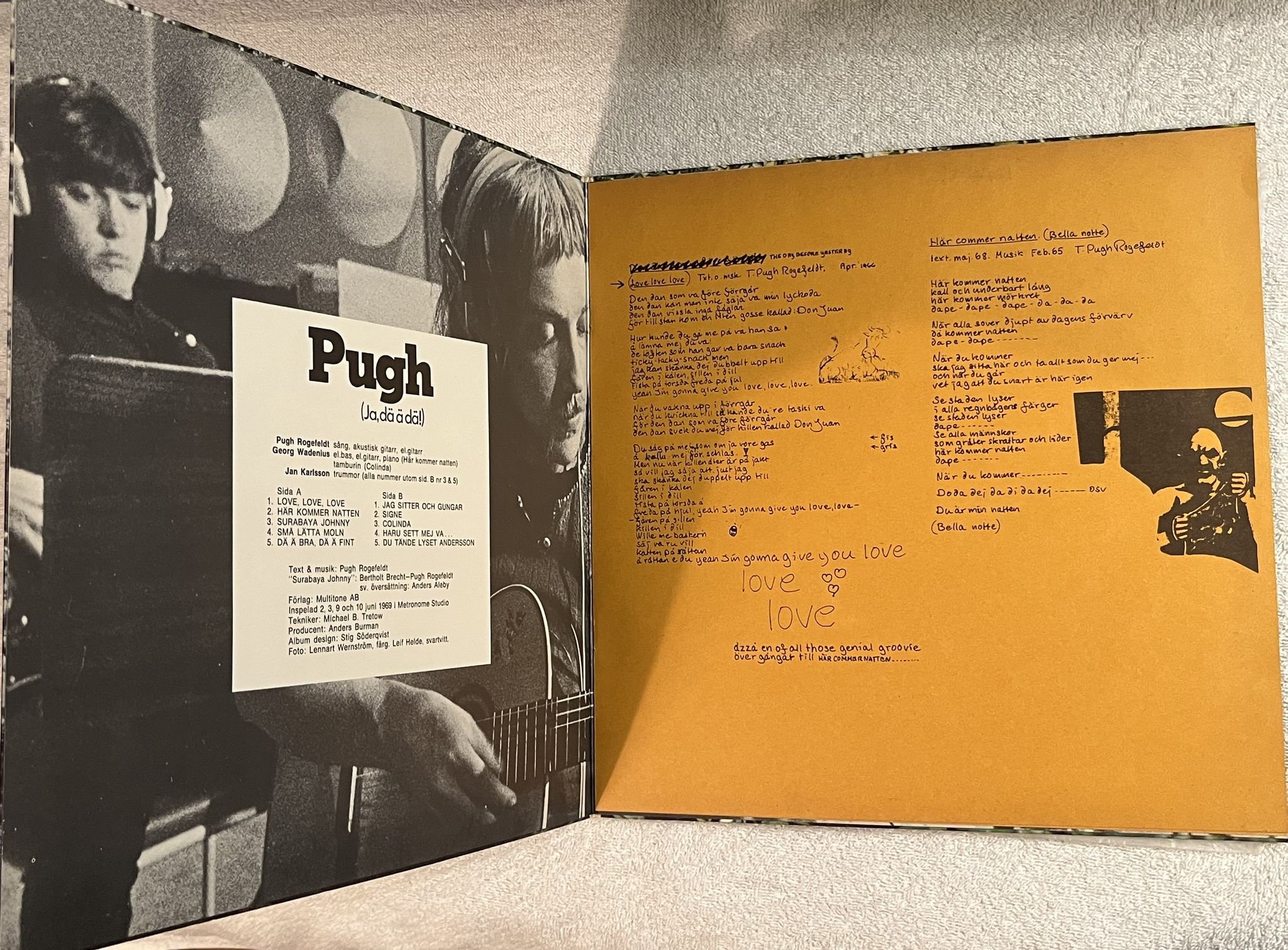 Omslagsbild för skivan PUGH ja dä ä dä LP -69 Swe METRONOME MLP 15.336 *** Här kommer natten ***