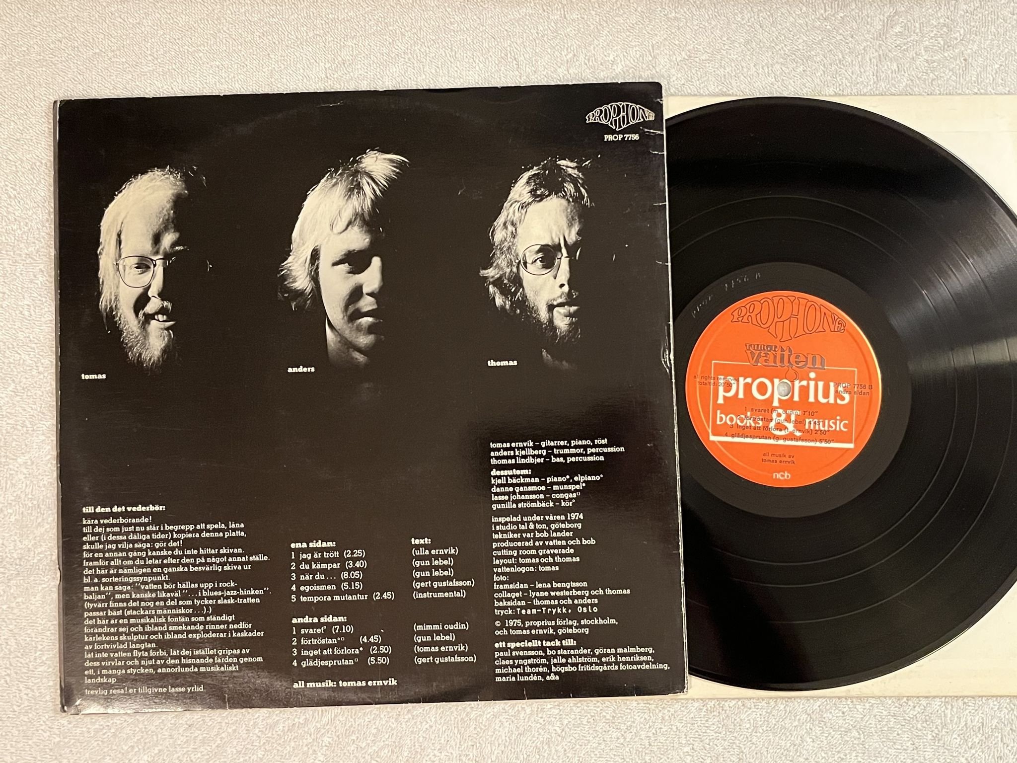 Omslagsbild för skivan TUNGT VATTEN s/t LP -75 Swe PROPHONE PROP 7756