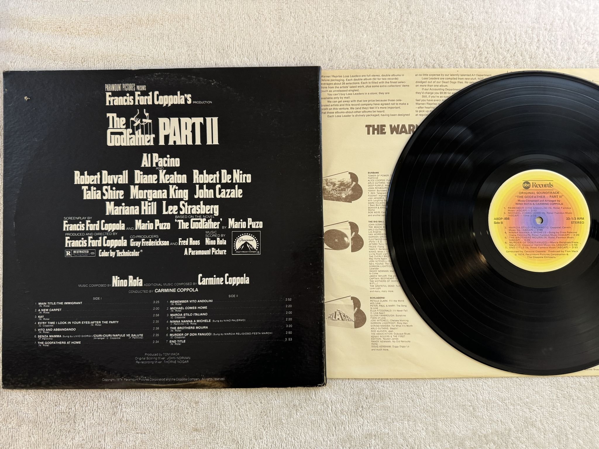 Omslagsbild för skivan NINO ROTA the Godfather part II LP -74 US ABC SBDP 856