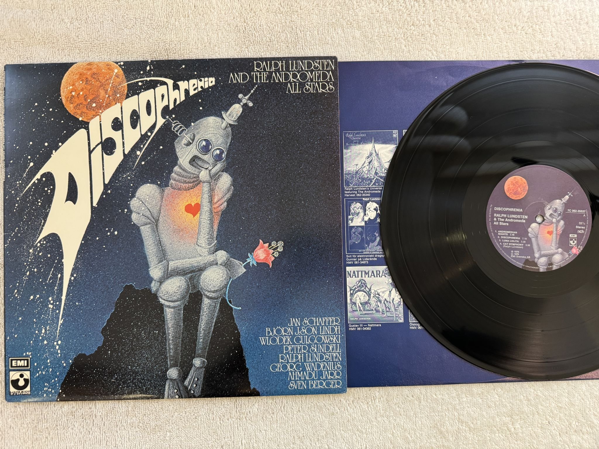 Omslagsbild för skivan RALPH LUNDSTEN discophrenia LP -78 Swe HARVEST 7C 06235537 ** COSMIC DISCO **