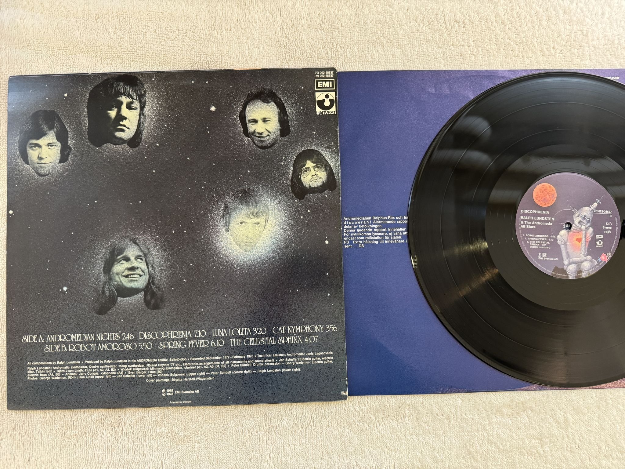 Omslagsbild för skivan RALPH LUNDSTEN discophrenia LP -78 Swe HARVEST 7C 06235537 ** COSMIC DISCO **