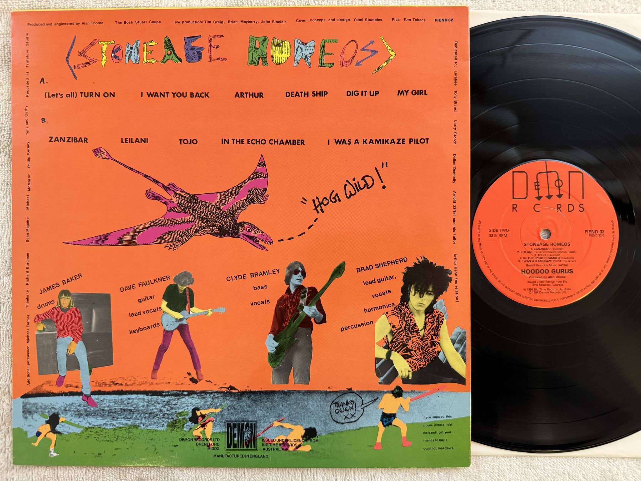Omslagsbild för skivan HOODOO GURUS Stoneage Romeos LP -84 UK DEMON FIEND 32