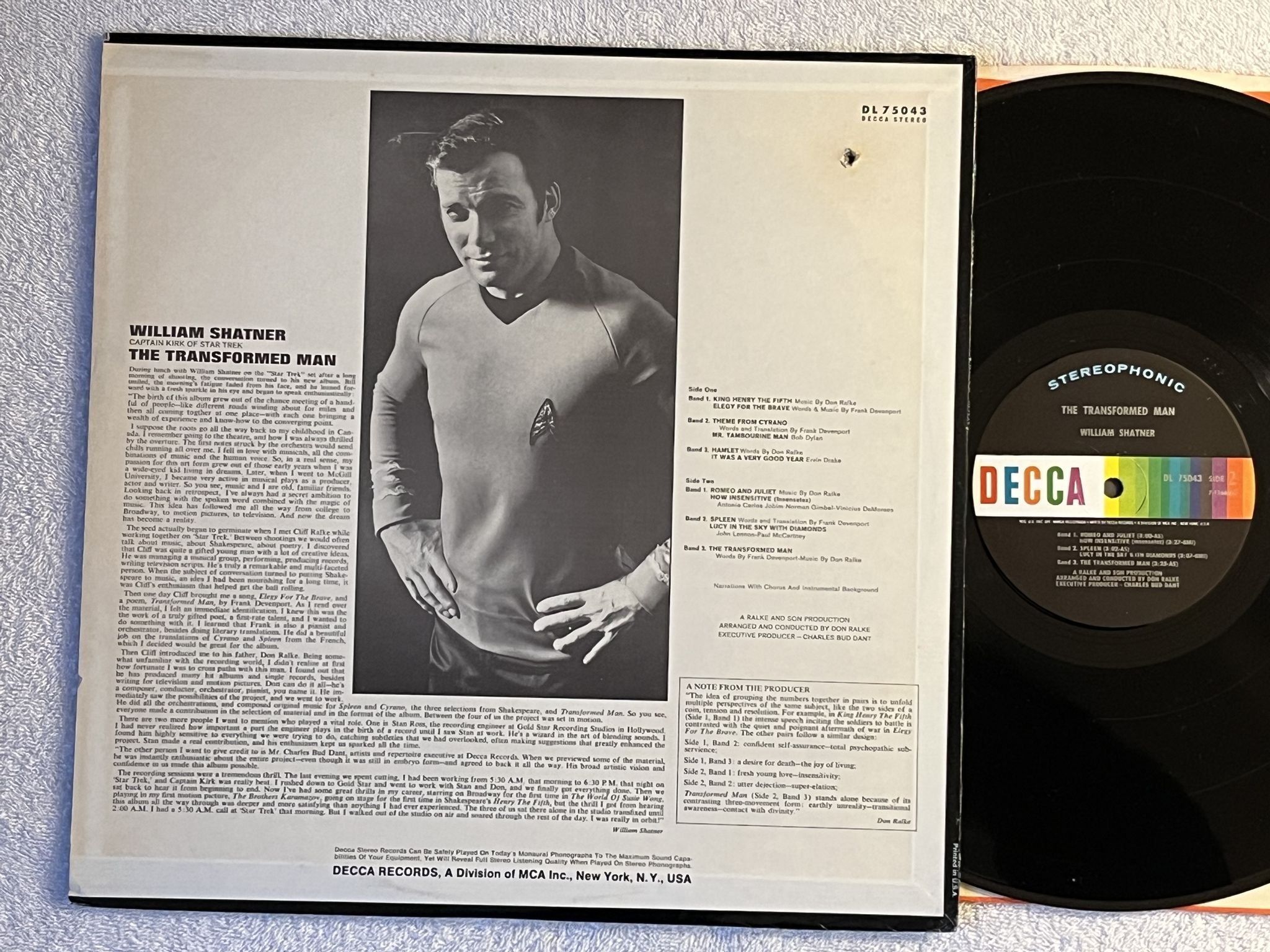 Omslagsbild för skivan WILLIAM SHATNER the transformed man LP -68 US DECCA DL 75043