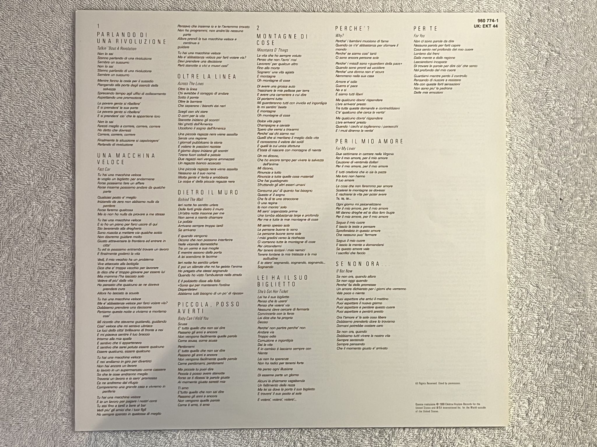 Omslagsbild för skivan TRACY CHAPMAN s/t LP -88 ELEKTRA 960 774-1 **** FAST CAR ****