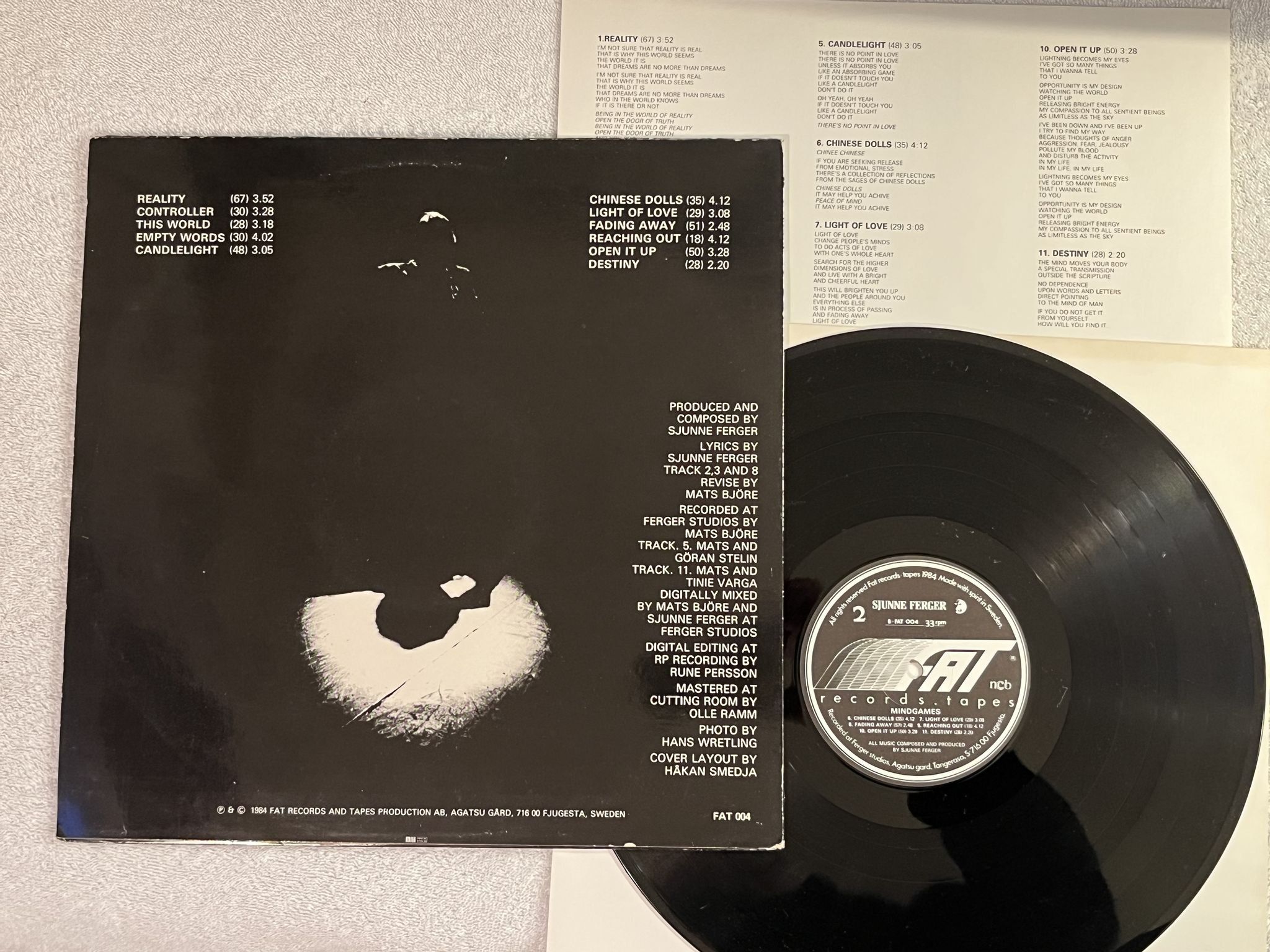 Omslagsbild för skivan SJUNNE FERGER mindgames LP -84 FAT RECORDS & TAPES FAT 004 *** RARE ***