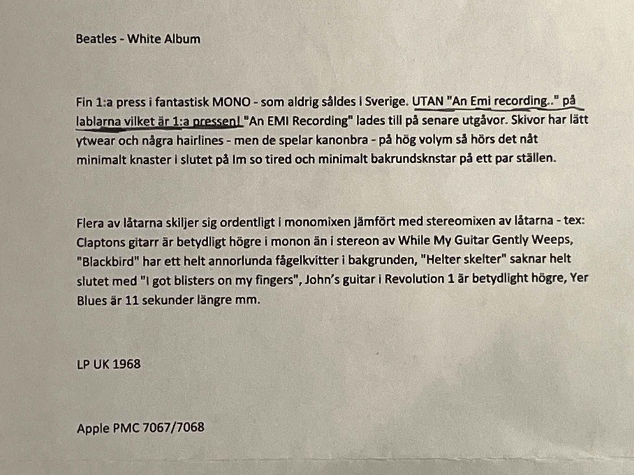 Omslagsbild för skivan THE BEATLES white album 2xLP -68 UK APPLE PMC 7067/68 ** RARE MONO PRESS **