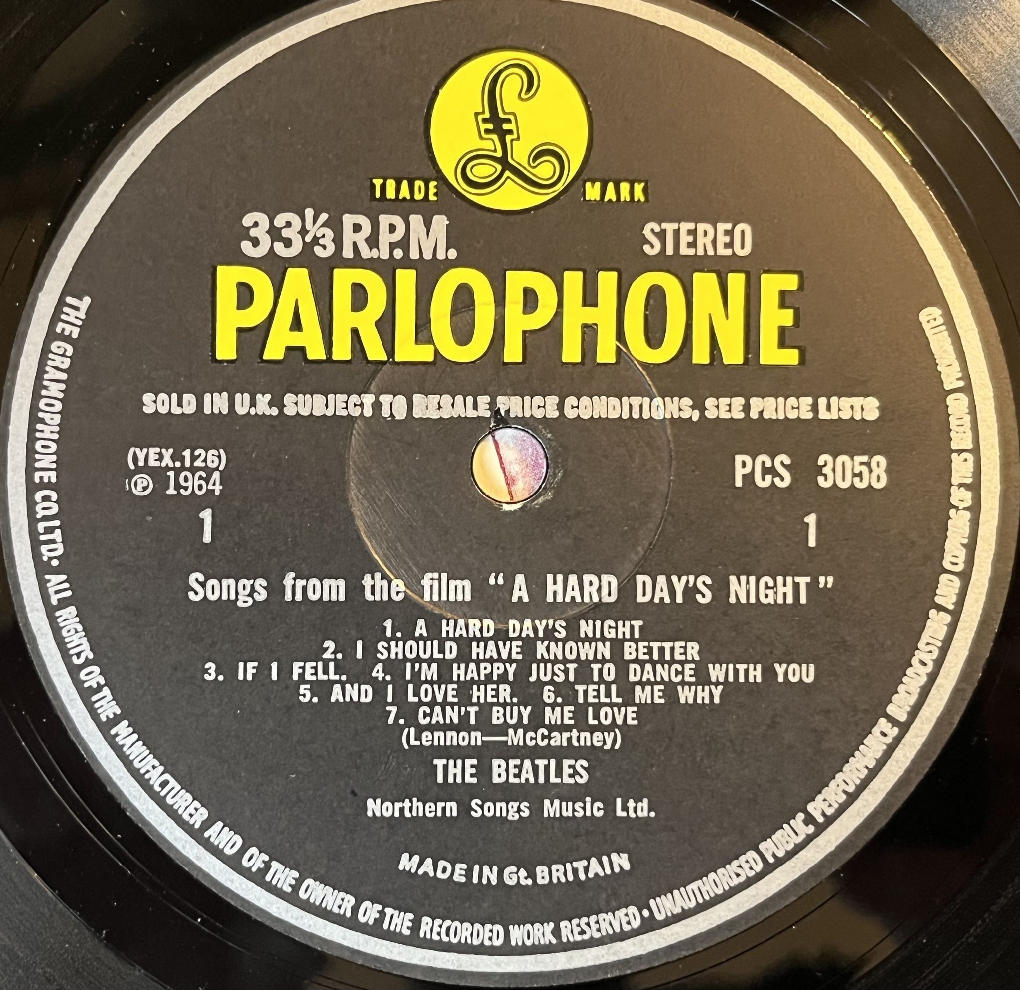 Omslagsbild för skivan THE BEATLES a hard day's night LP PARLOPHONE PCS 3058