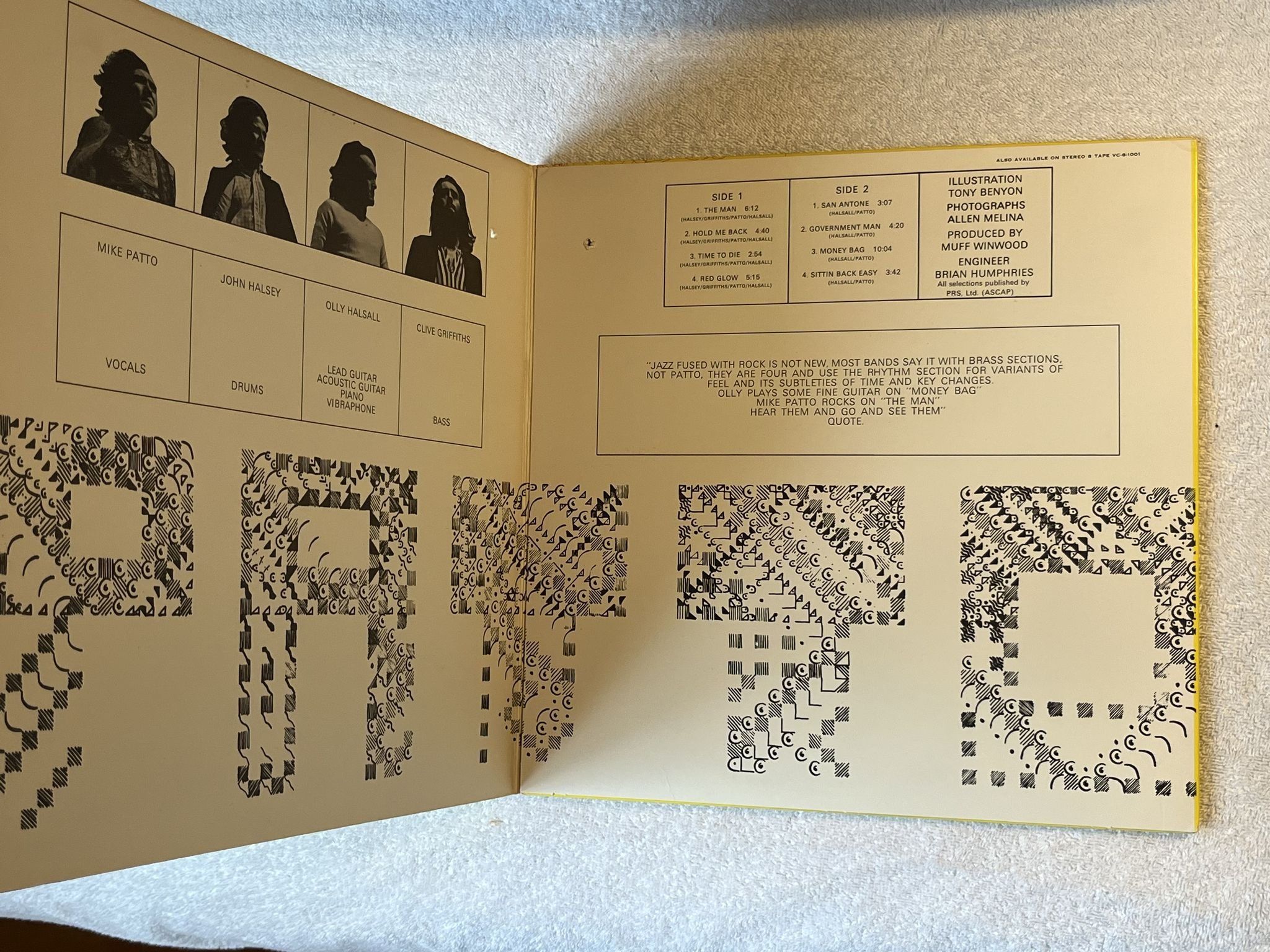 Omslagsbild för skivan PATTO s/t LP -71 US VEERTIGO VEL-1001 *** HARD PROG ****