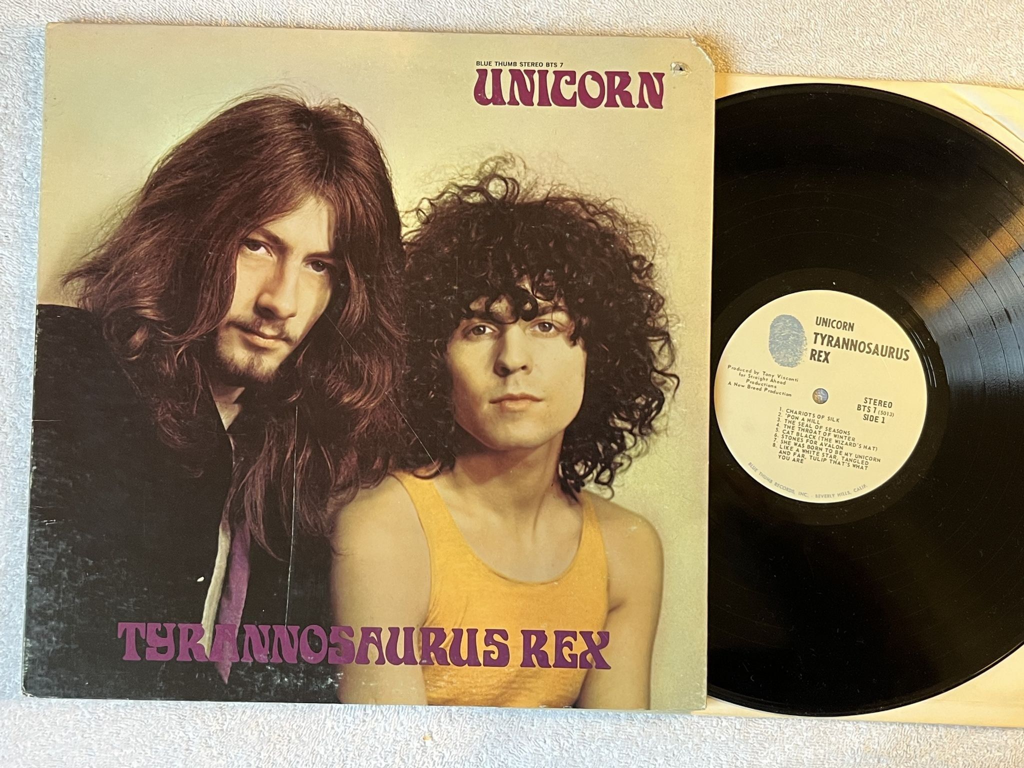 Omslagsbild för skivan TYRANNOSAURUS REX unicorn LP -69 US BLUE THUMB BTS 7 ** mega rare poster **