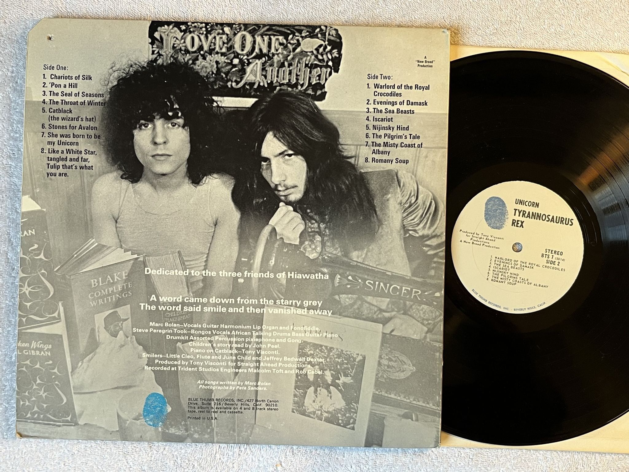 Omslagsbild för skivan TYRANNOSAURUS REX unicorn LP -69 US BLUE THUMB BTS 7 ** mega rare poster **