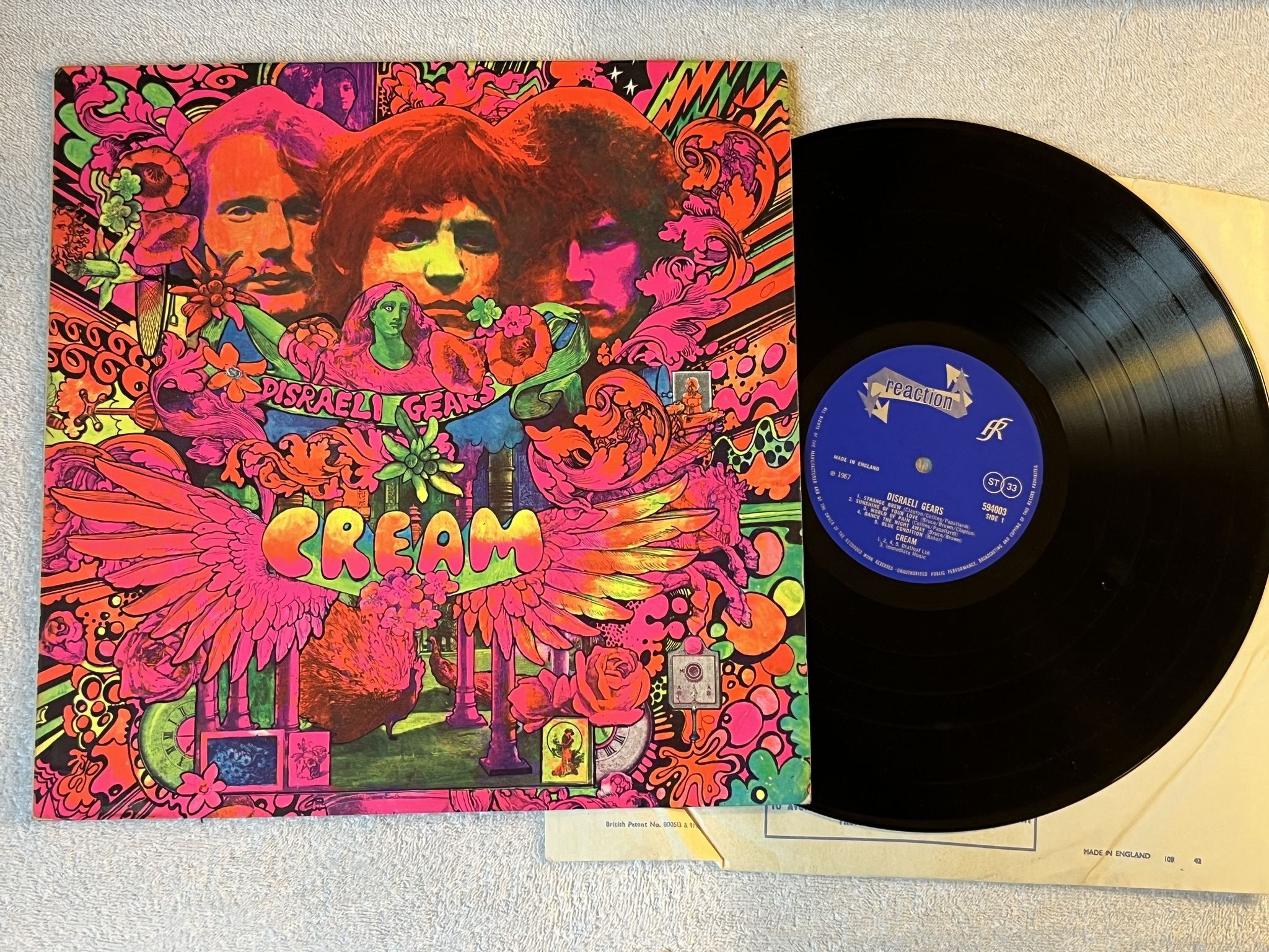 Omslagsbild för skivan CREAM Disraeli gears LP -66/67 UK REACTION 594003 *** Classic ***