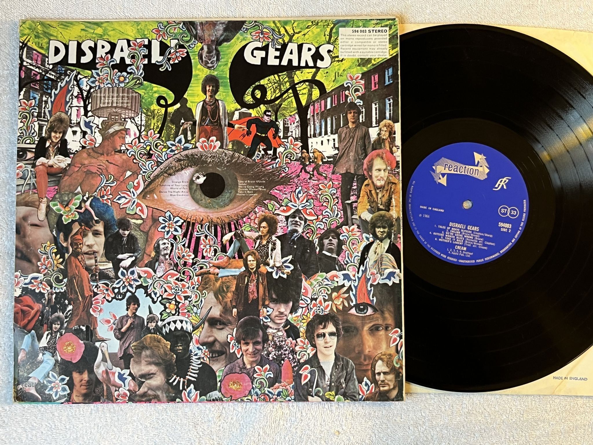 Omslagsbild för skivan CREAM Disraeli gears LP -66/67 UK REACTION 594003 *** Classic ***