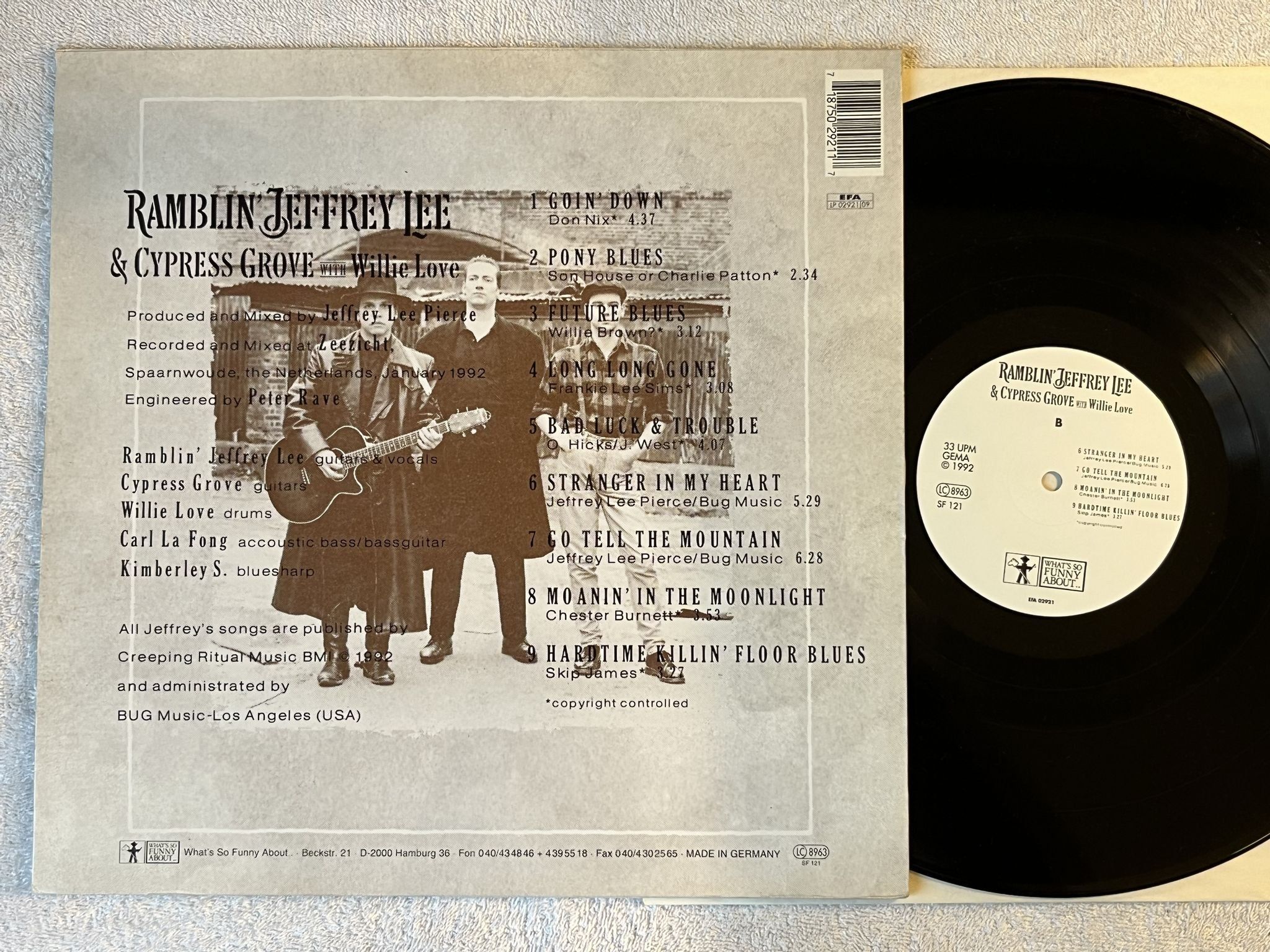 Omslagsbild för skivan RAMBLIN JEFFREY LEE & CYPRESS GROVE w/ Willie Love LP -92 Ger SF-121 ** Indie **