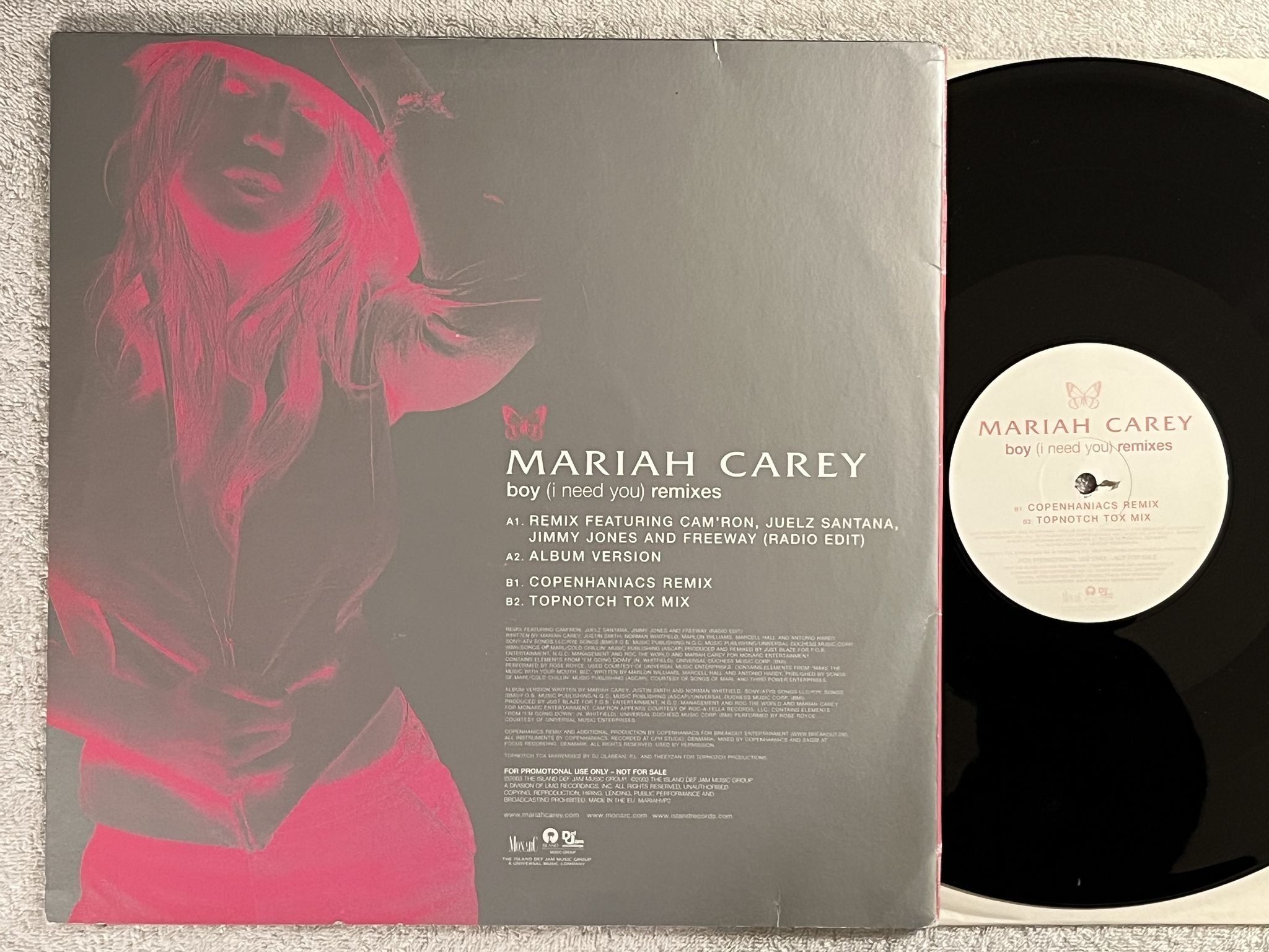 Omslagsbild för skivan MARIAH CAREY Boy (I Need You) (Remixes) 12" 2003 promo *** VERY RARE ***