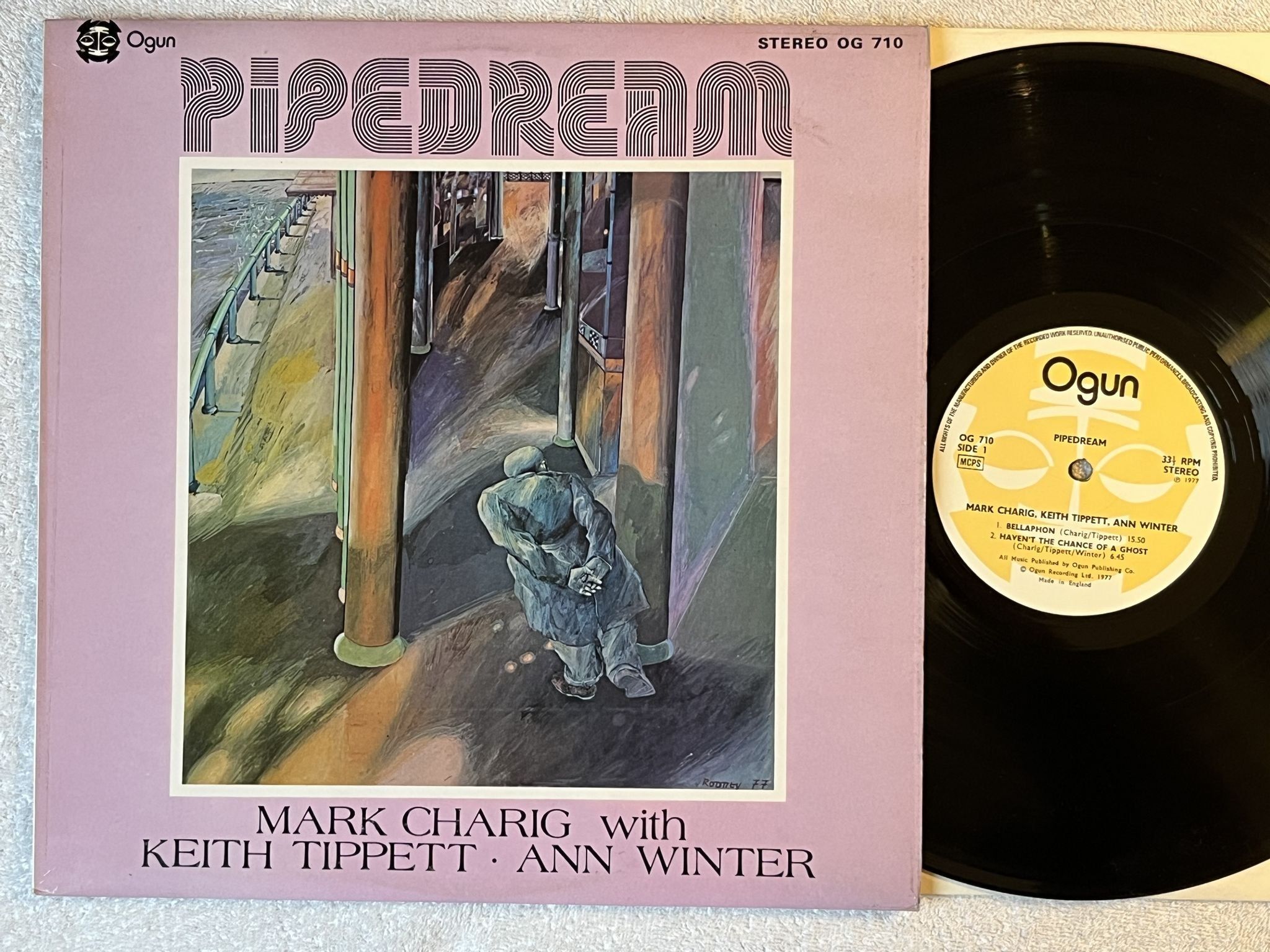 Omslagsbild för skivan MARK CHARIG KEITH TIPPETT ANN WINTER pipedream LP -77 UK OGUN OG-710