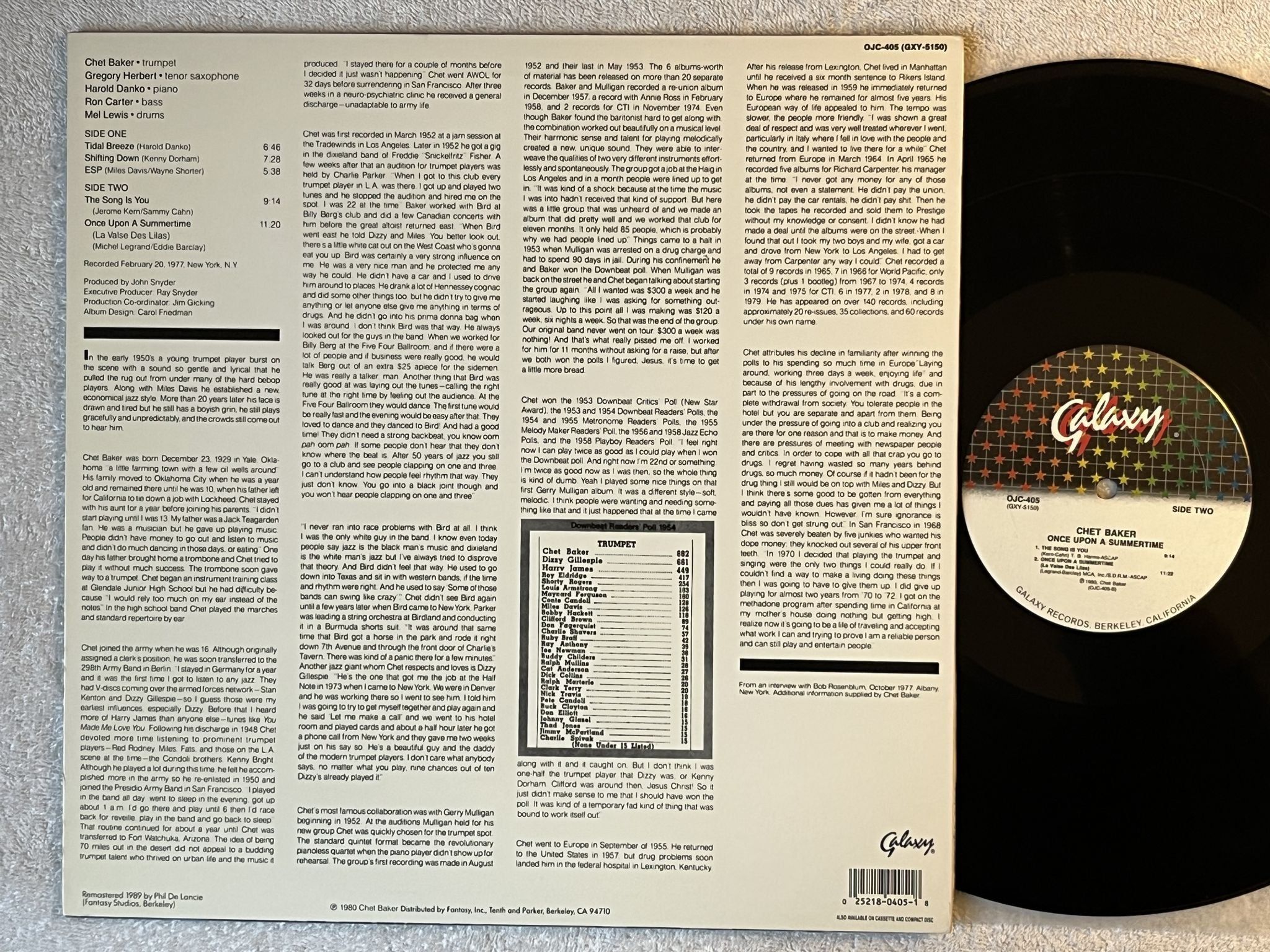 Omslagsbild för skivan CHET BAKER once upon a summertime LP US GALAXY OJC 405