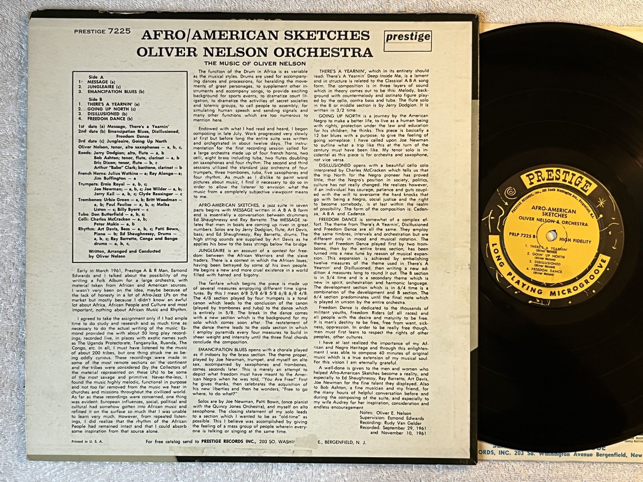 Omslagsbild för skivan OLIVER NELSON afro/american sketches LP -62 US PRESTIGE PRLP 7225