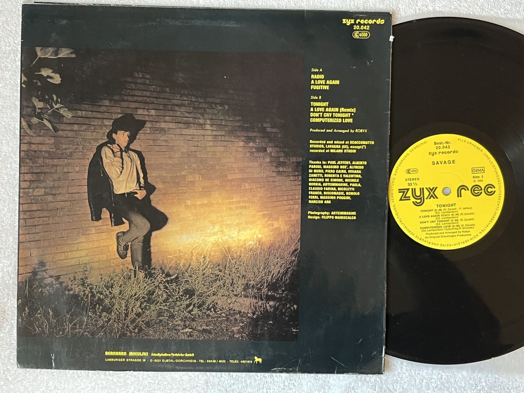 Omslagsbild för skivan SAVAGE tonight LP -85 Ger ZYX 20042 *** Italo-disco ***