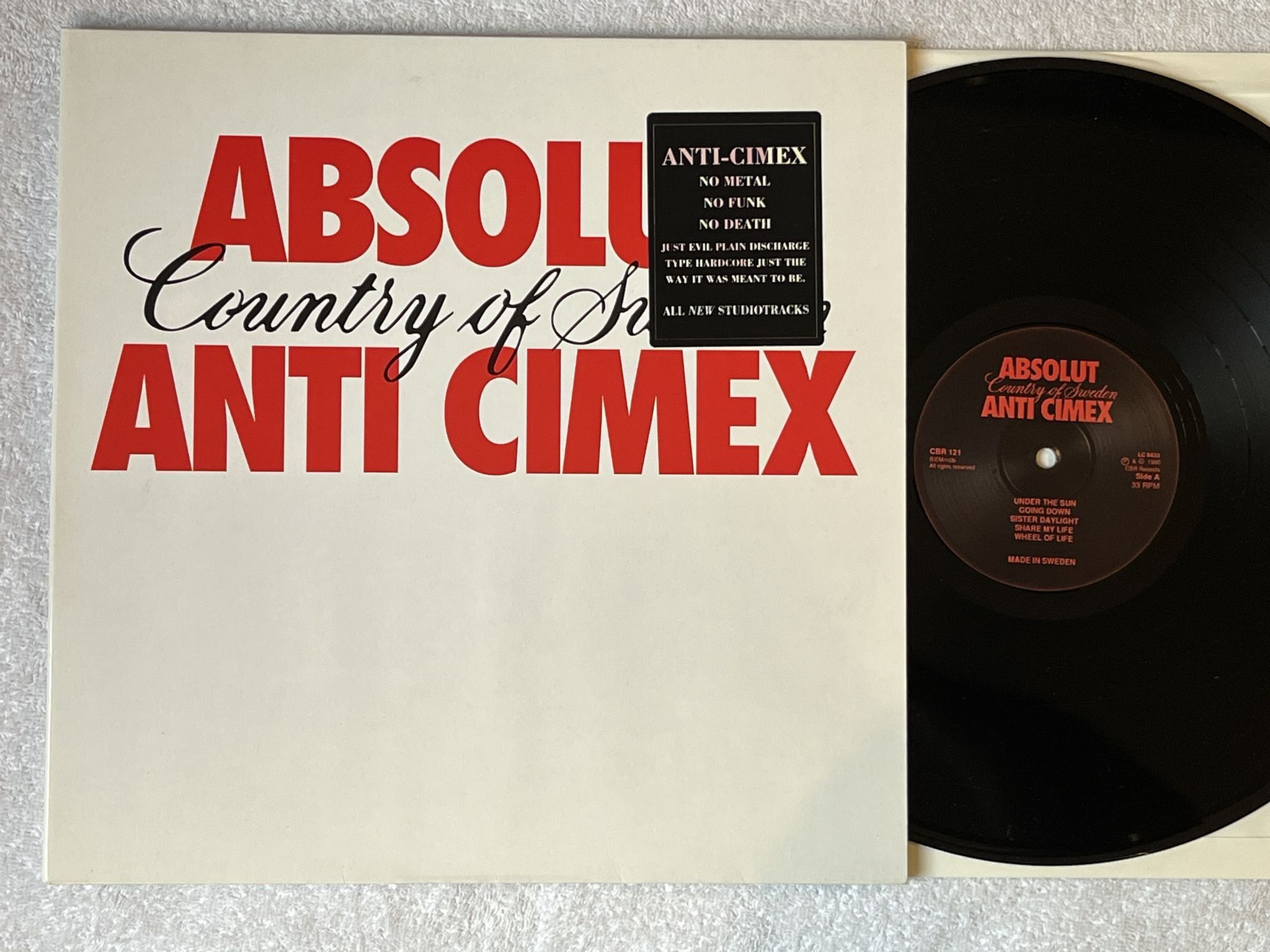 Omslagsbild för skivan ANTI CIMEX absolut country of Sweden LP -90 Swe CBR 121 *** PUNK ***
