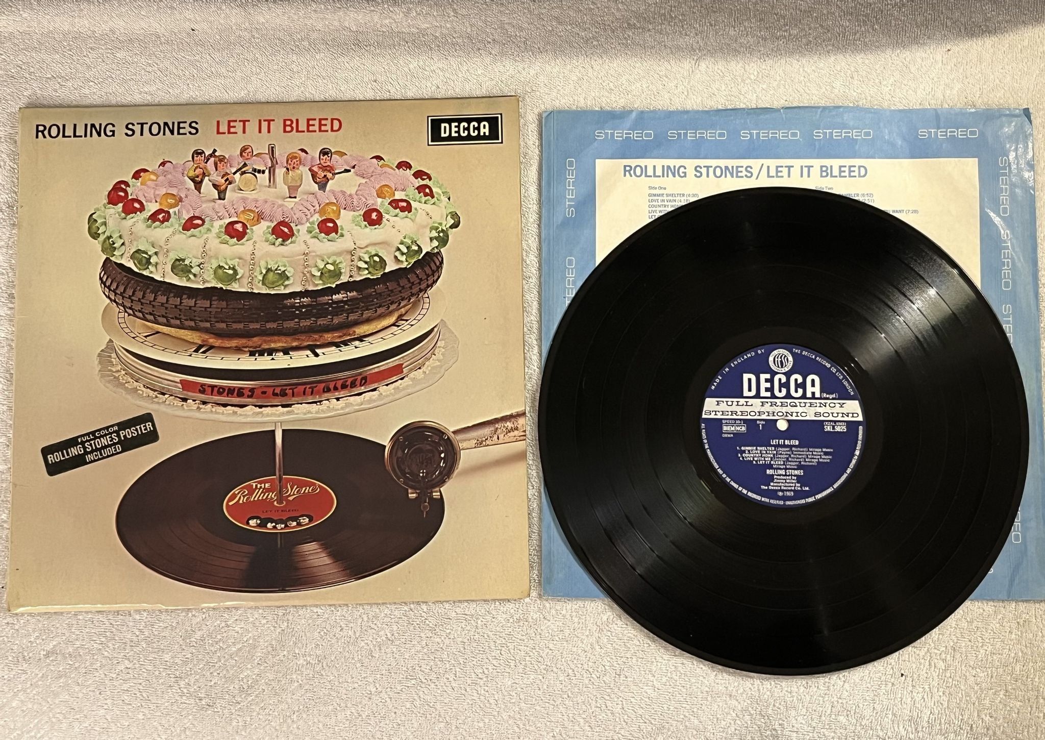 Omslagsbild för skivan THE ROLLING STONES let it bleed LP -69 UK DECCA SKL 5025 *** POSTER ***