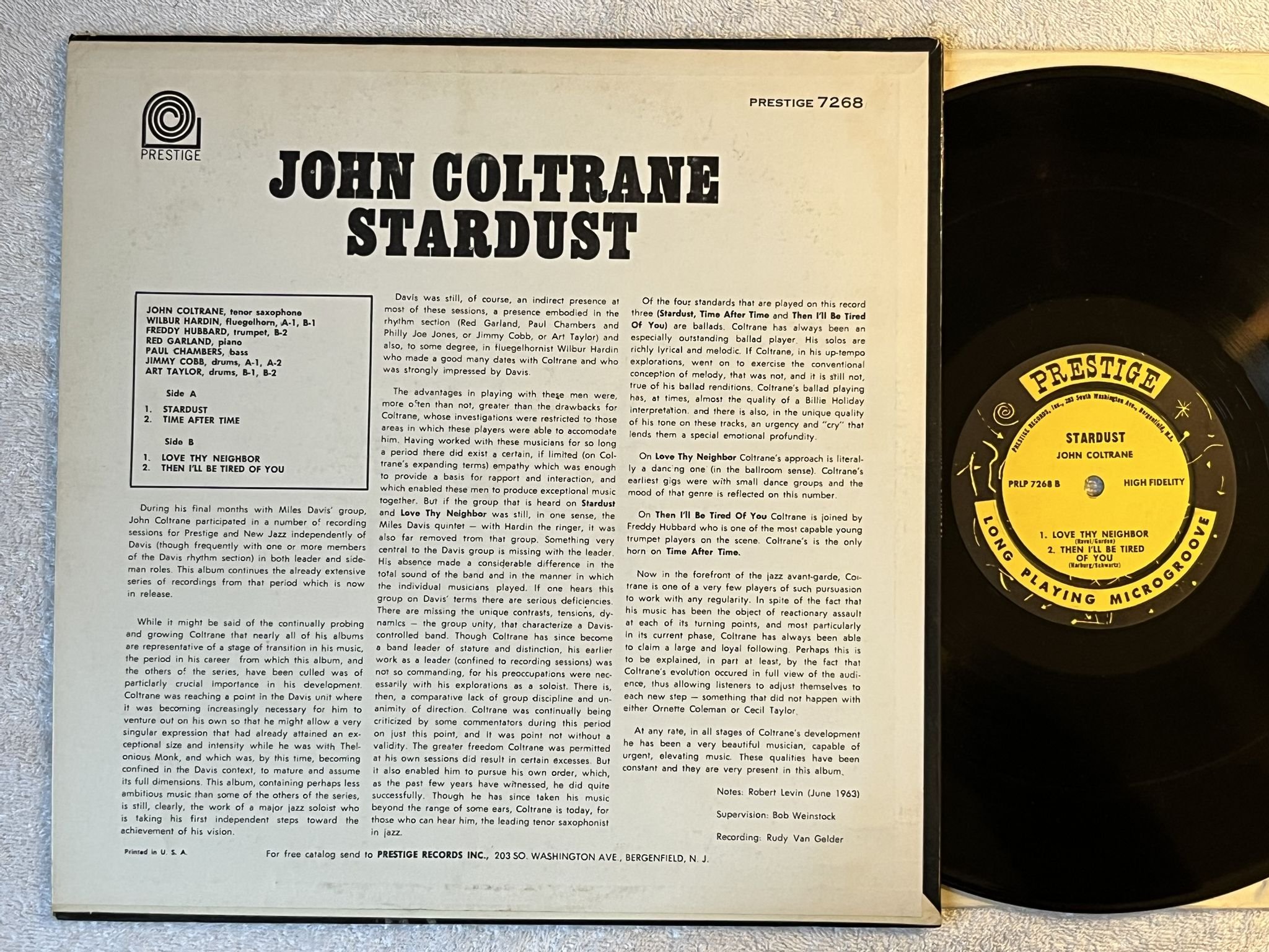 Omslagsbild för skivan JOHN COLTRANE stardust LP -63 US PRESTIGE PRLP 7268 ** BERGENFIELD ADRESS **