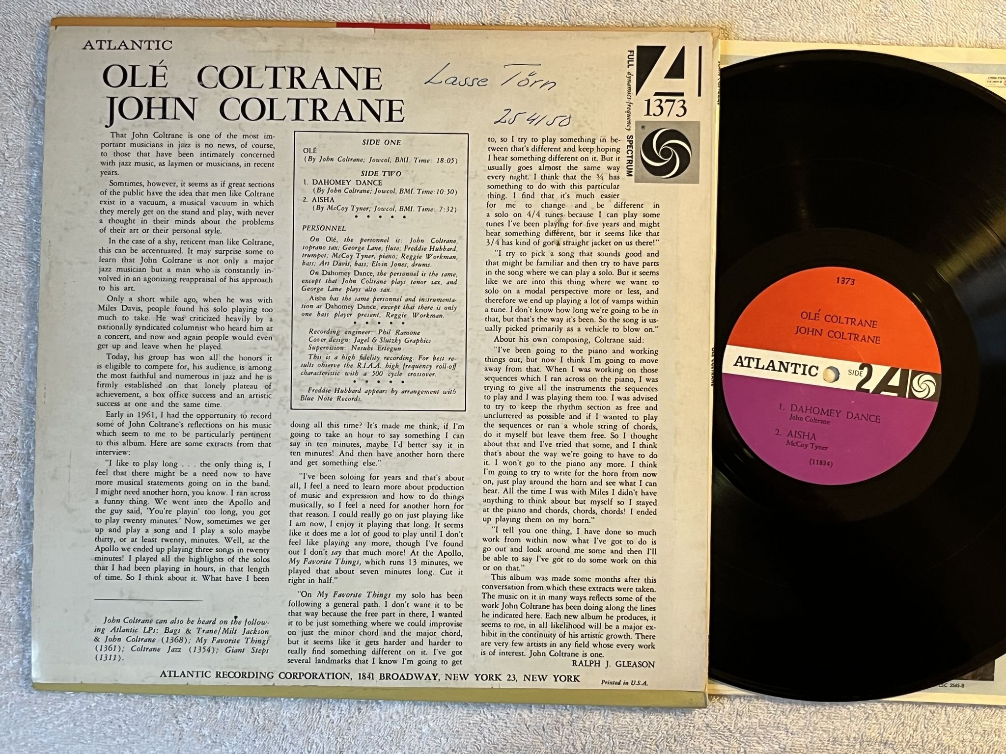 Omslagsbild för skivan JOHN COLTRANE olé Coltrane LP -61 US ATLANTIC mono 1373 *** OG Copy ***