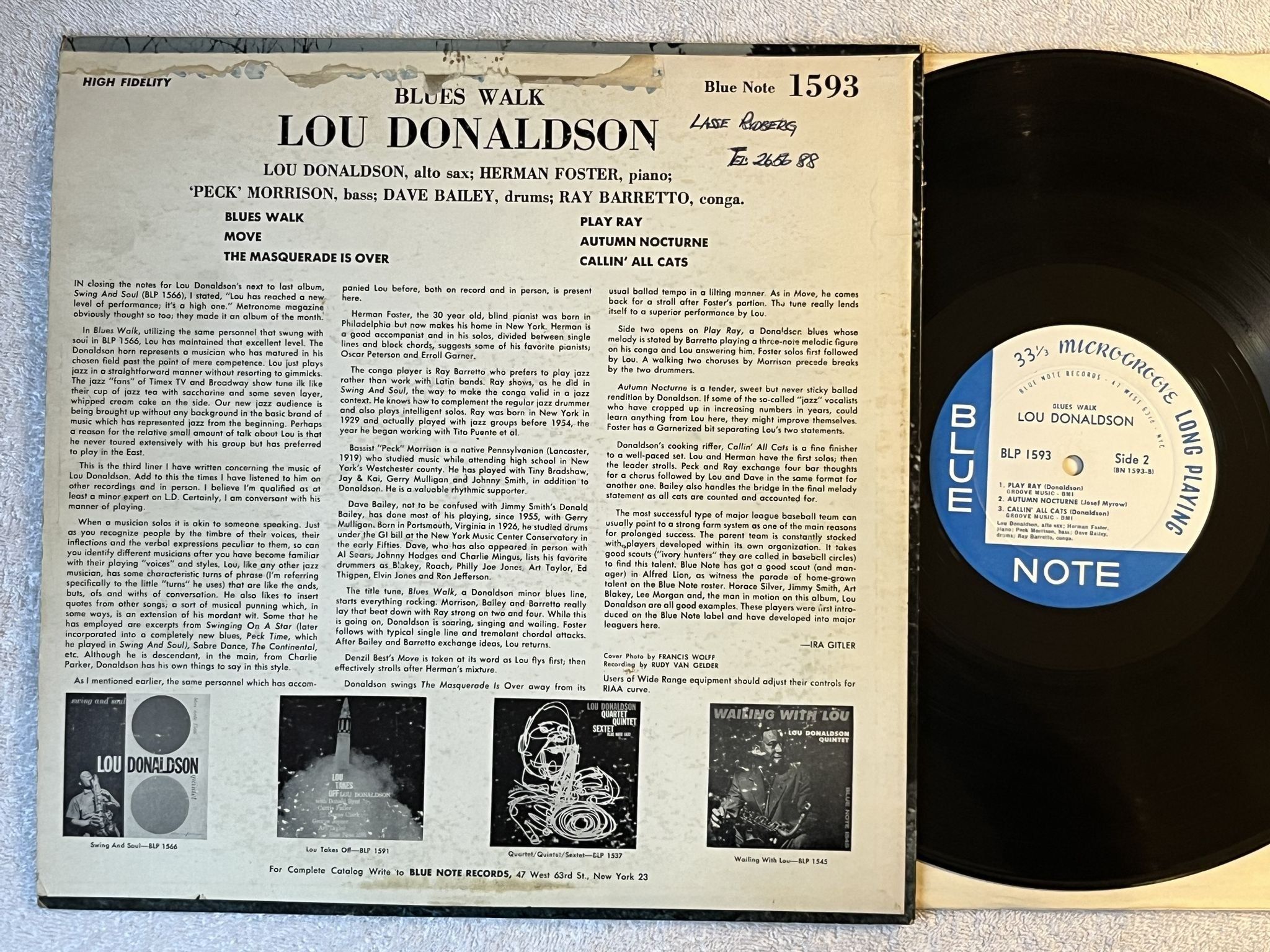 Omslagsbild för skivan LOU DONALDSON Blues Walk LP -58 US BLUE NOTE BLP 1593 ** Original pressing **
