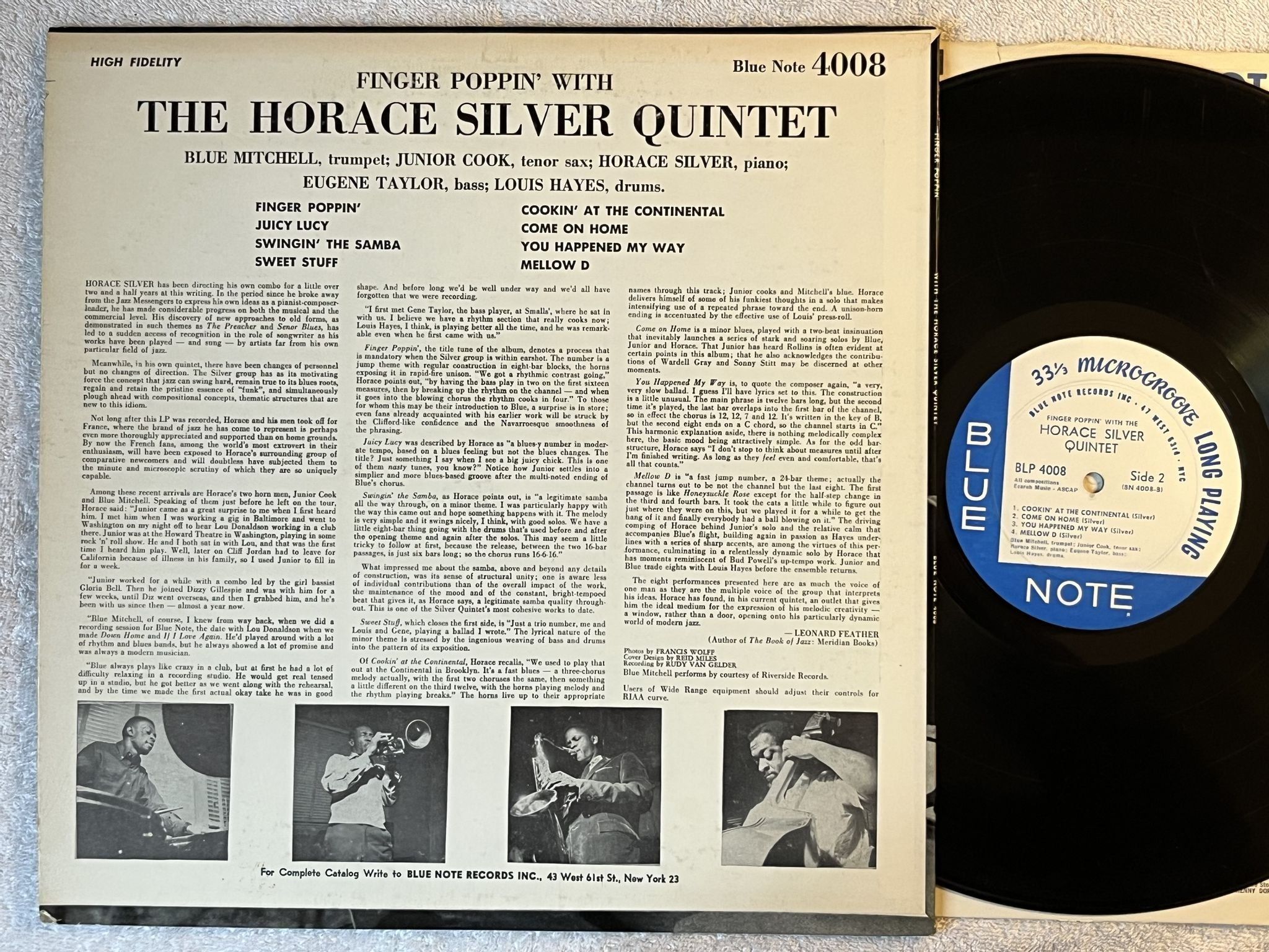 Omslagsbild för skivan HORACE SILVER QUINTET finger poppin with the LP 2nd US BLUE NOTE BLP 4008