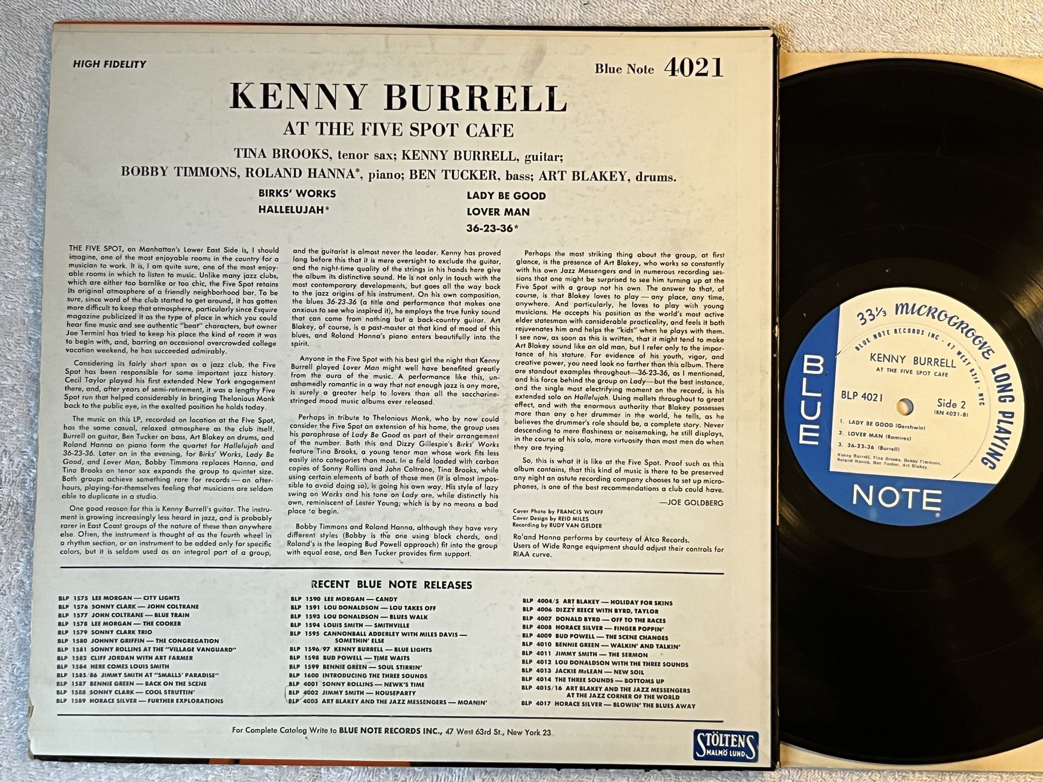 Omslagsbild för skivan KENNY BURRELL On View At The Five Spot Cafe LP -60 US BLUE NOTE BLP 4021