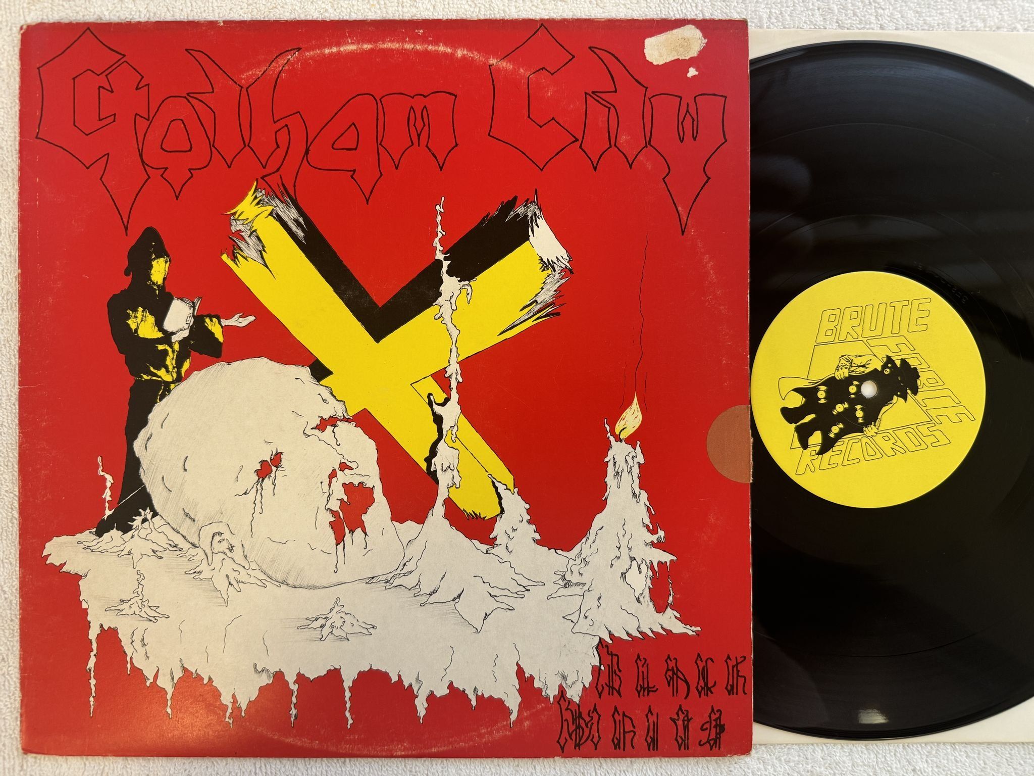 Omslagsbild för skivan GOTHAM CITY Black Writs 12"single Swe BRUTE FORCE BRF 009 *** RARE METAL ***